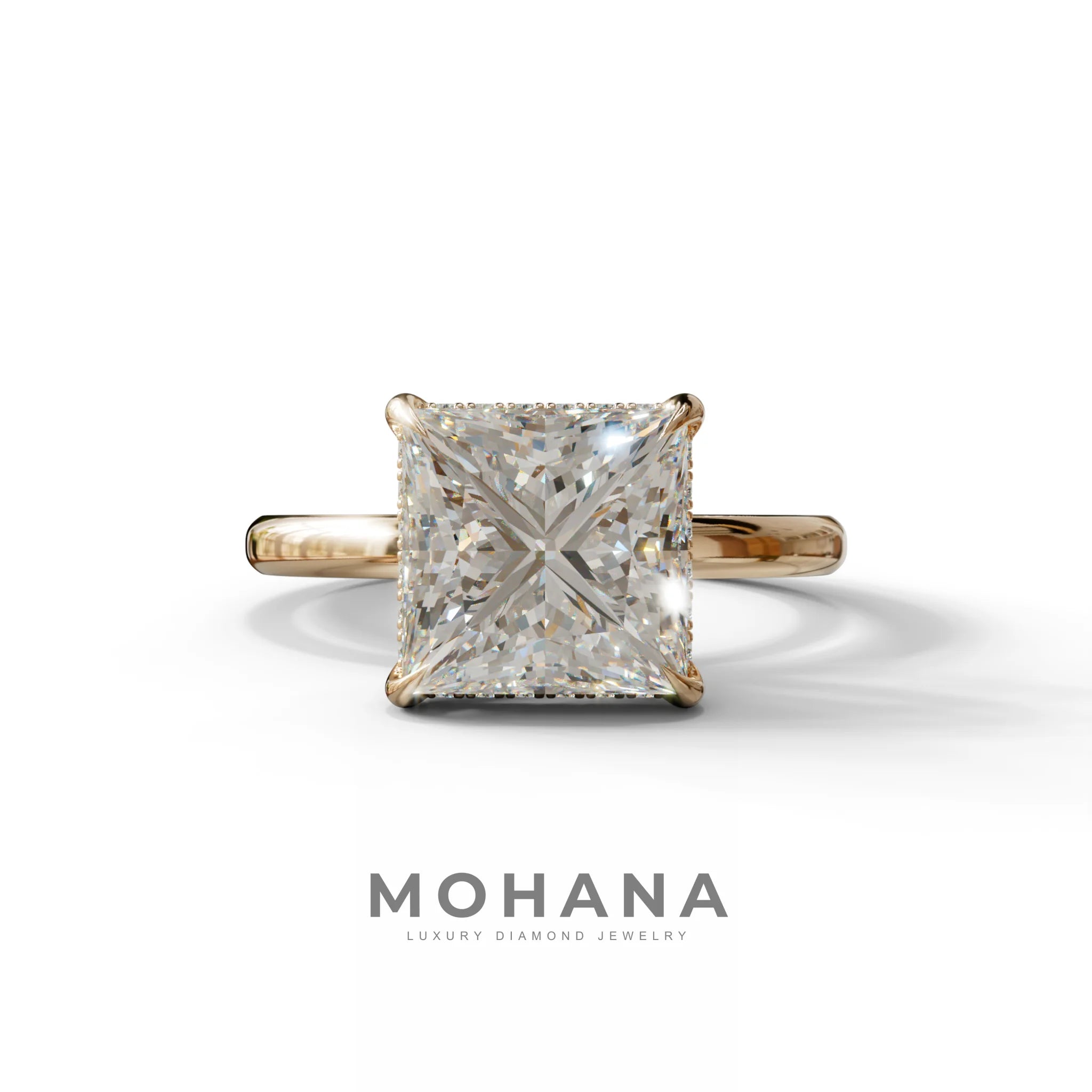3 Carat E VVS Princess Cut Hidden Halo Lab Grown Diamond Engagement Ring - 10K Solid Gold / Rose Gold