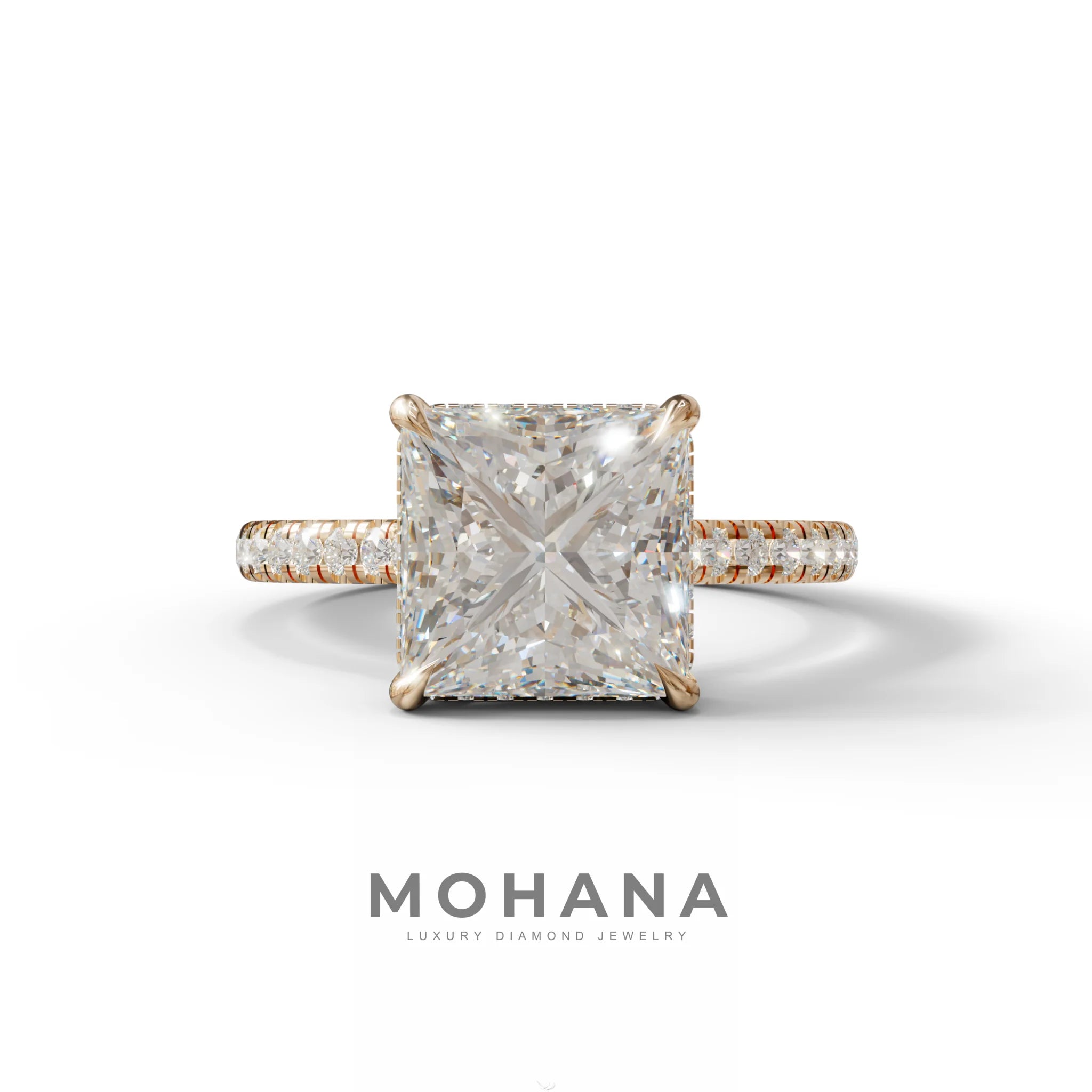3 Carat E-VVS Princess Cut Hidden Halo Lab Grown Diamond Engagement Ring - 10K Solid Gold / Rose Gold