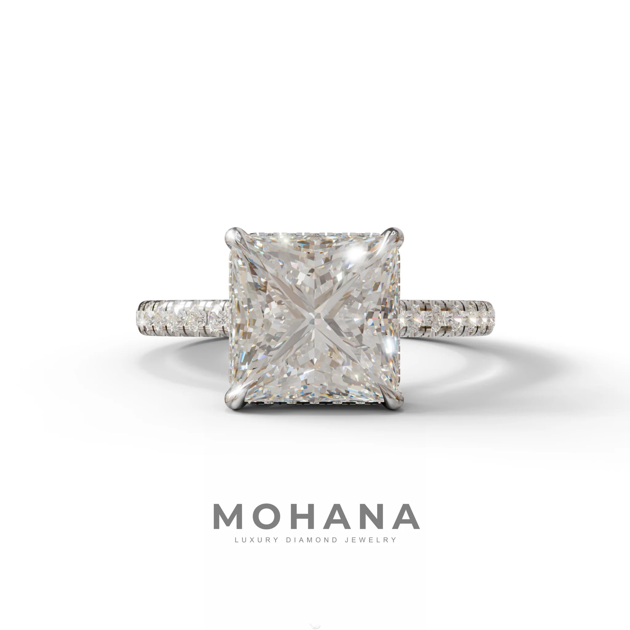 3 Carat E-VVS Princess Cut Hidden Halo Lab Grown Diamond Engagement Ring - 10K Solid Gold / White Gold