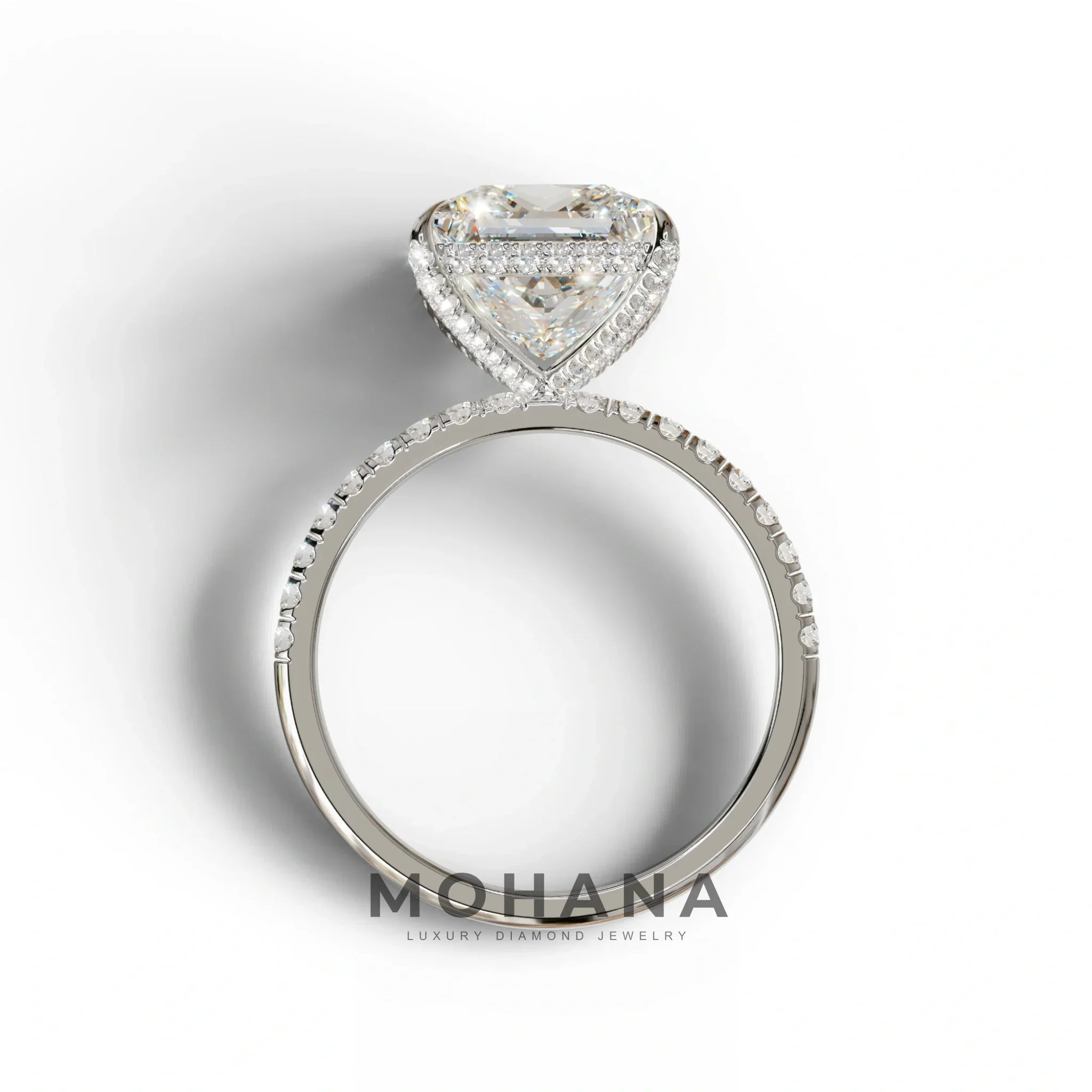3 Carat E-VVS Princess Cut Hidden Halo & Pave Lab Diamond Ring
