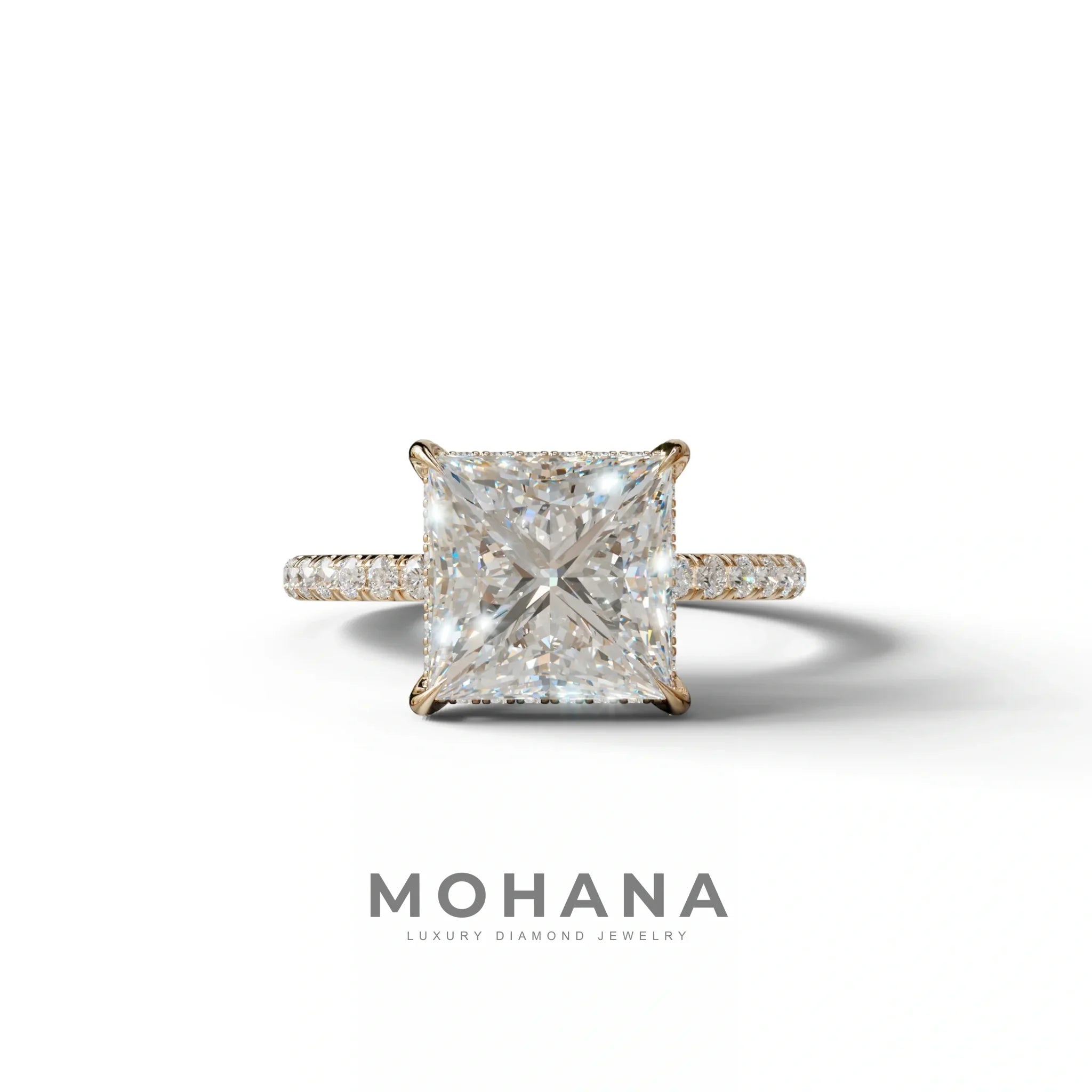 3 Carat E-VVS Princess Cut Hidden Halo & Pave Lab Diamond Ring - 10K Solid Gold / Rose Gold