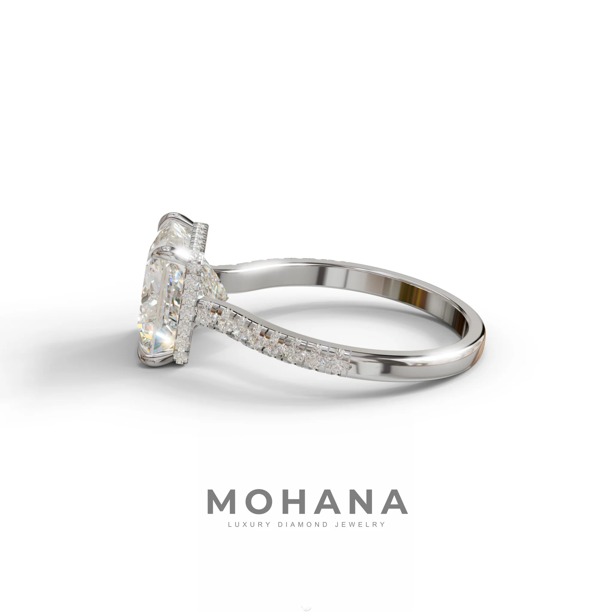 3 Carat E-VVS Princess Cut Hidden Halo Lab Grown Diamond Engagement Ring