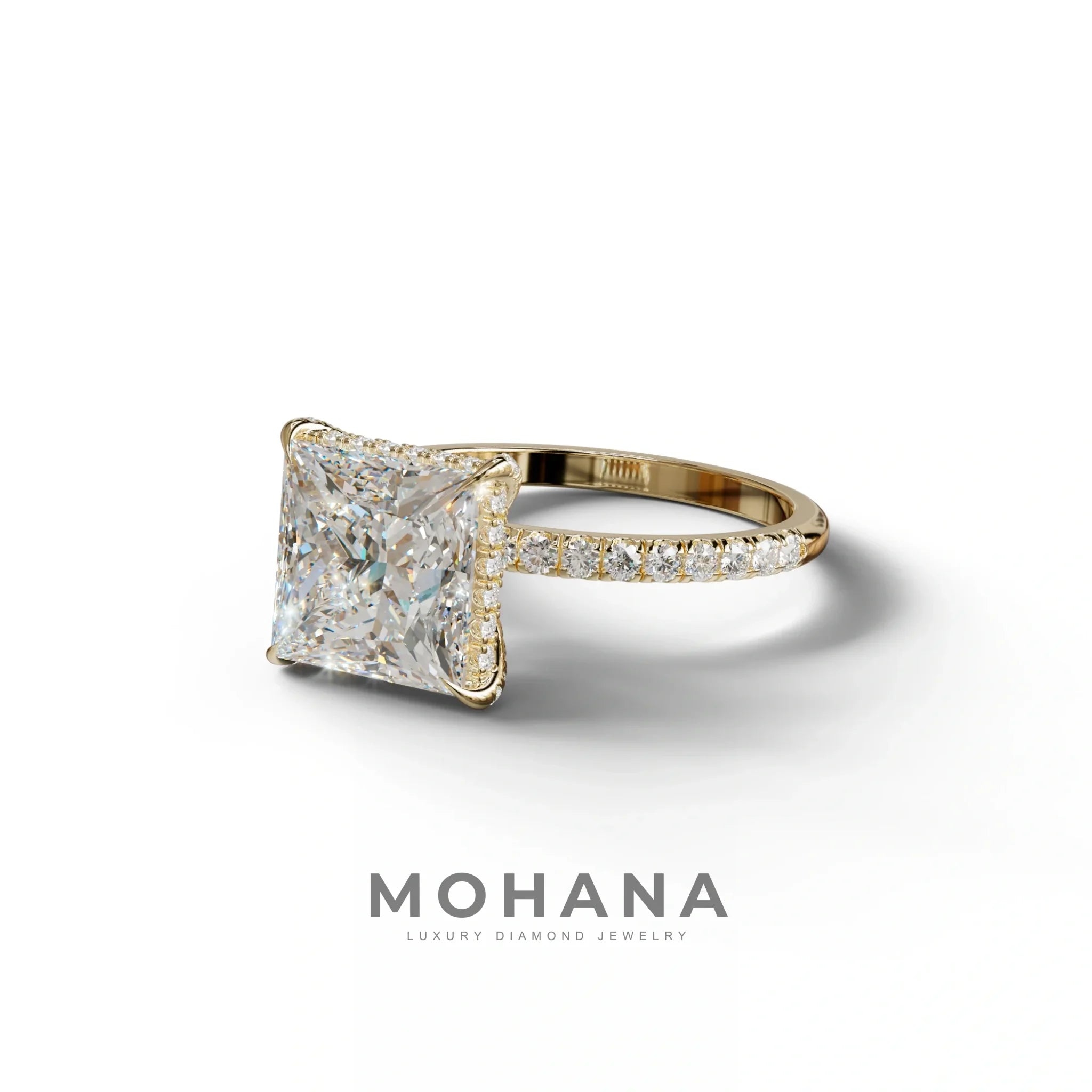 3 Carat E-VVS Princess Cut Hidden Halo & Pave Lab Diamond Ring