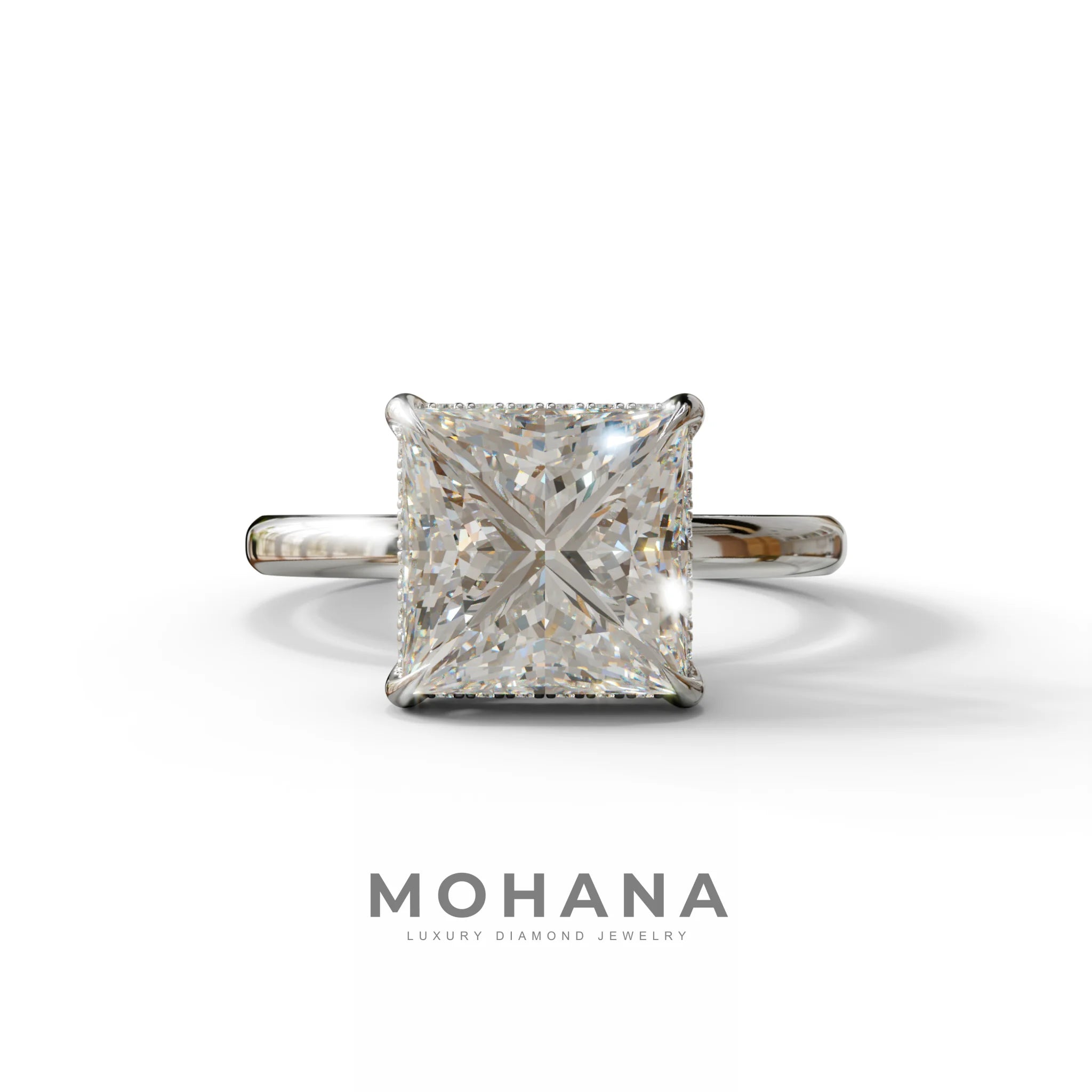3 Carat E VVS Princess Cut Hidden Halo Lab Grown Diamond Engagement Ring - 10K Solid Gold / White Gold