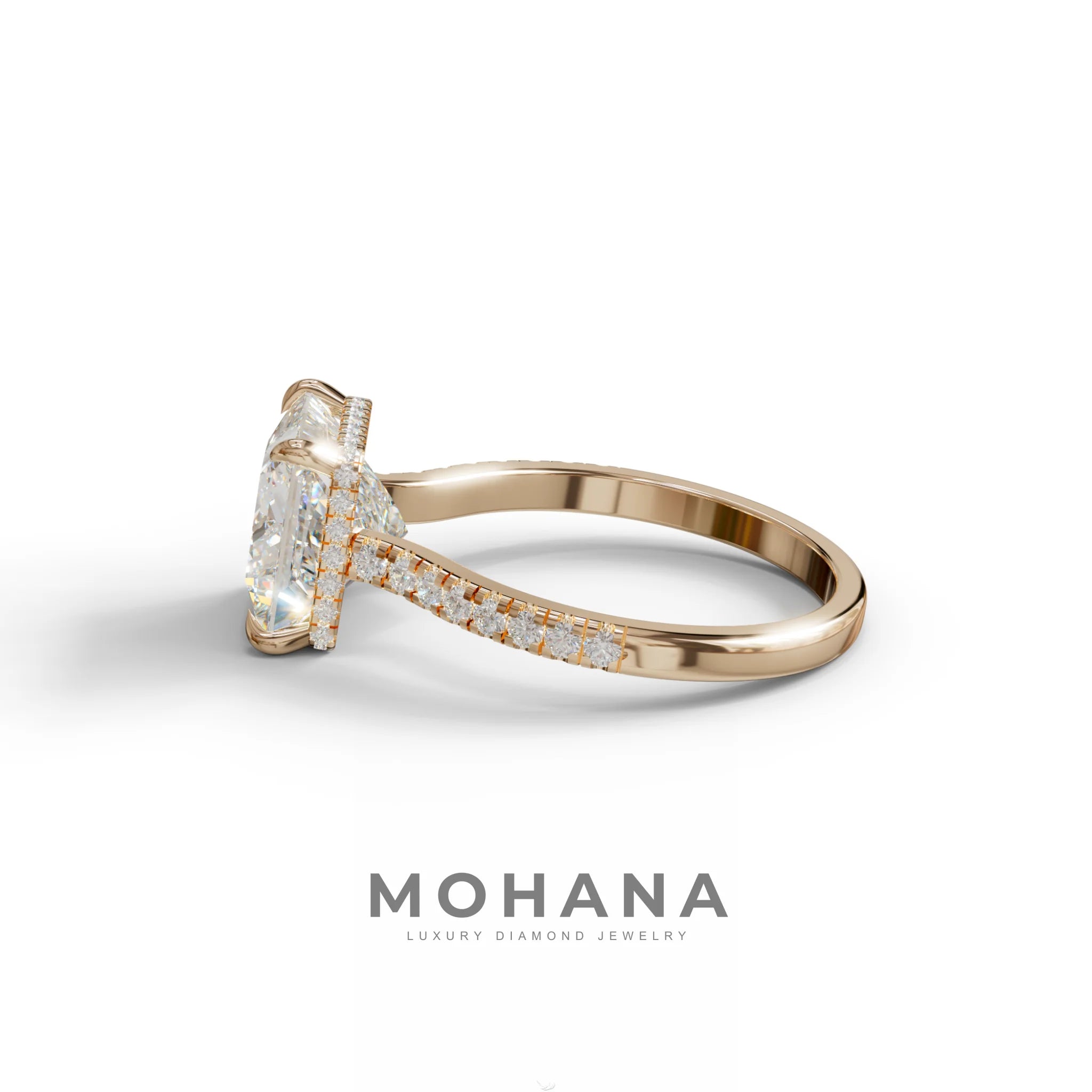 3 Carat E-VVS Princess Cut Hidden Halo Lab Grown Diamond Engagement Ring