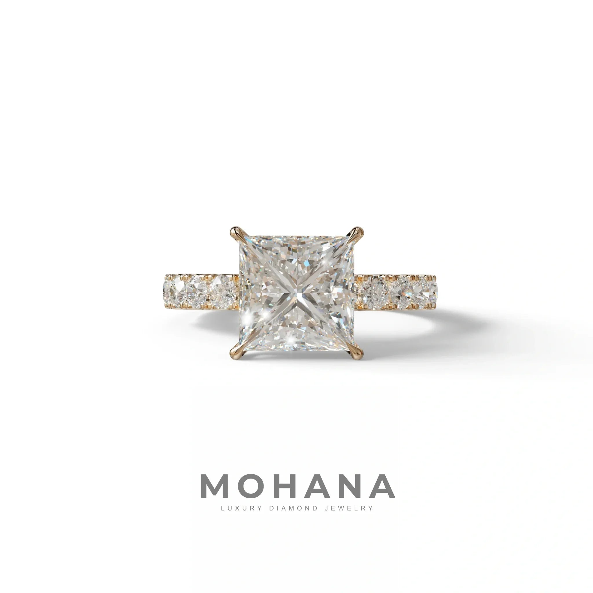 3 Carat E VVS Princess Cut Pave Lab Created Diamond Ring - Elysia - 10K Solid Gold / Rose Gold