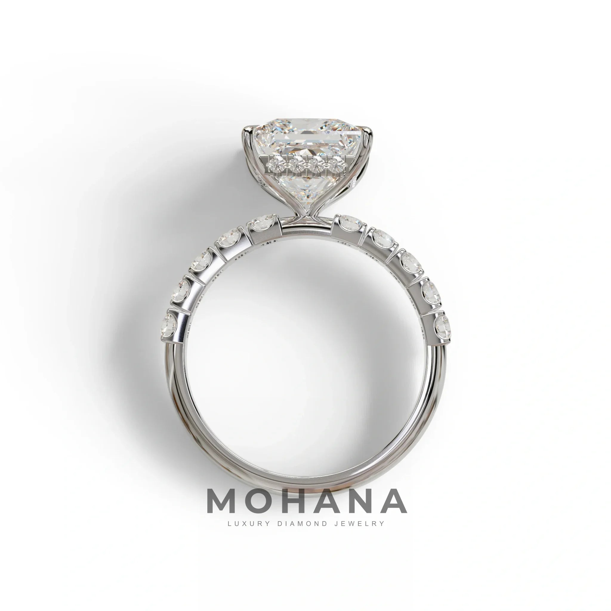 3 Carat E VVS Princess Cut Pave Lab Created Diamond Ring - Elysia