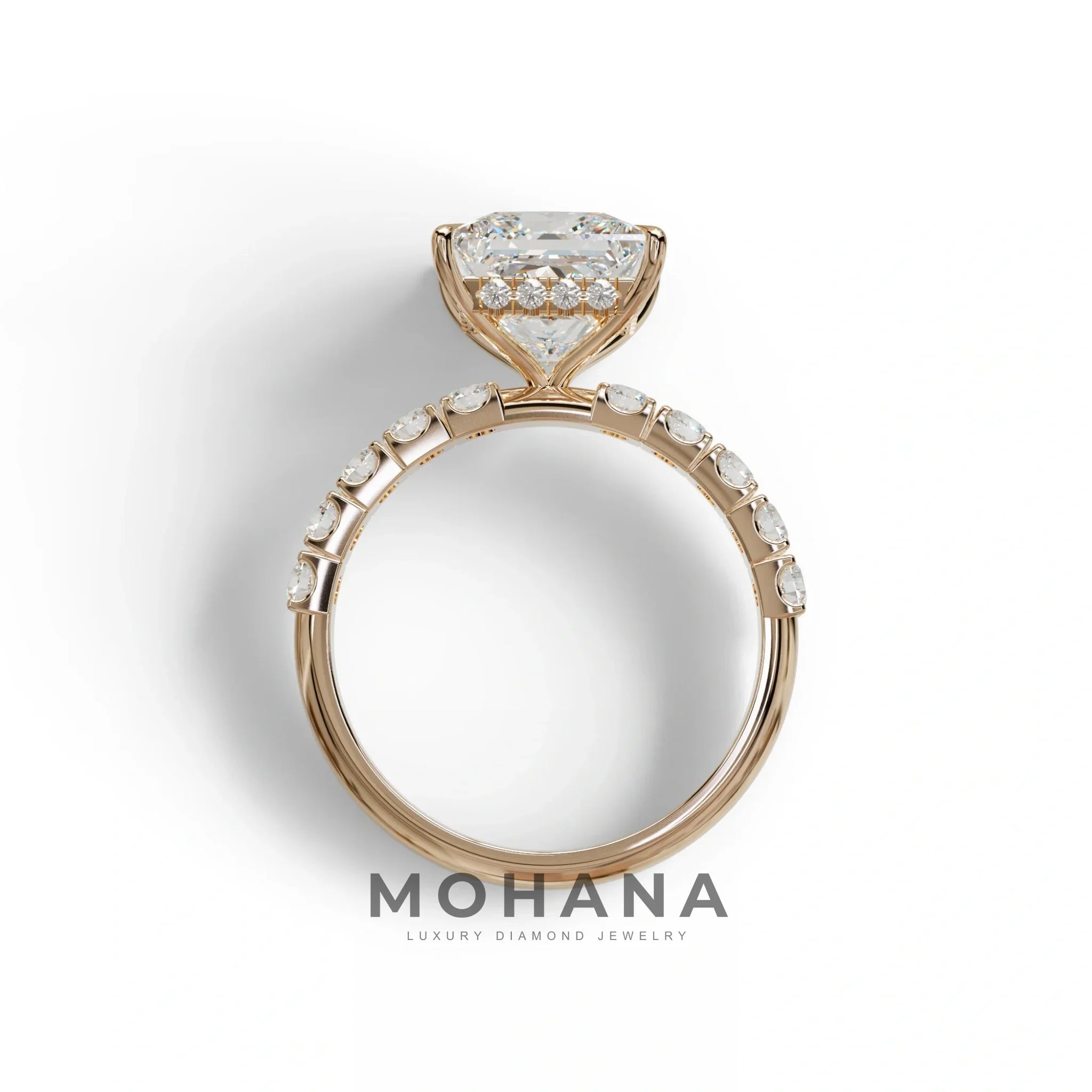 3 Carat E VVS Princess Cut Pave Lab Created Diamond Ring - Elysia