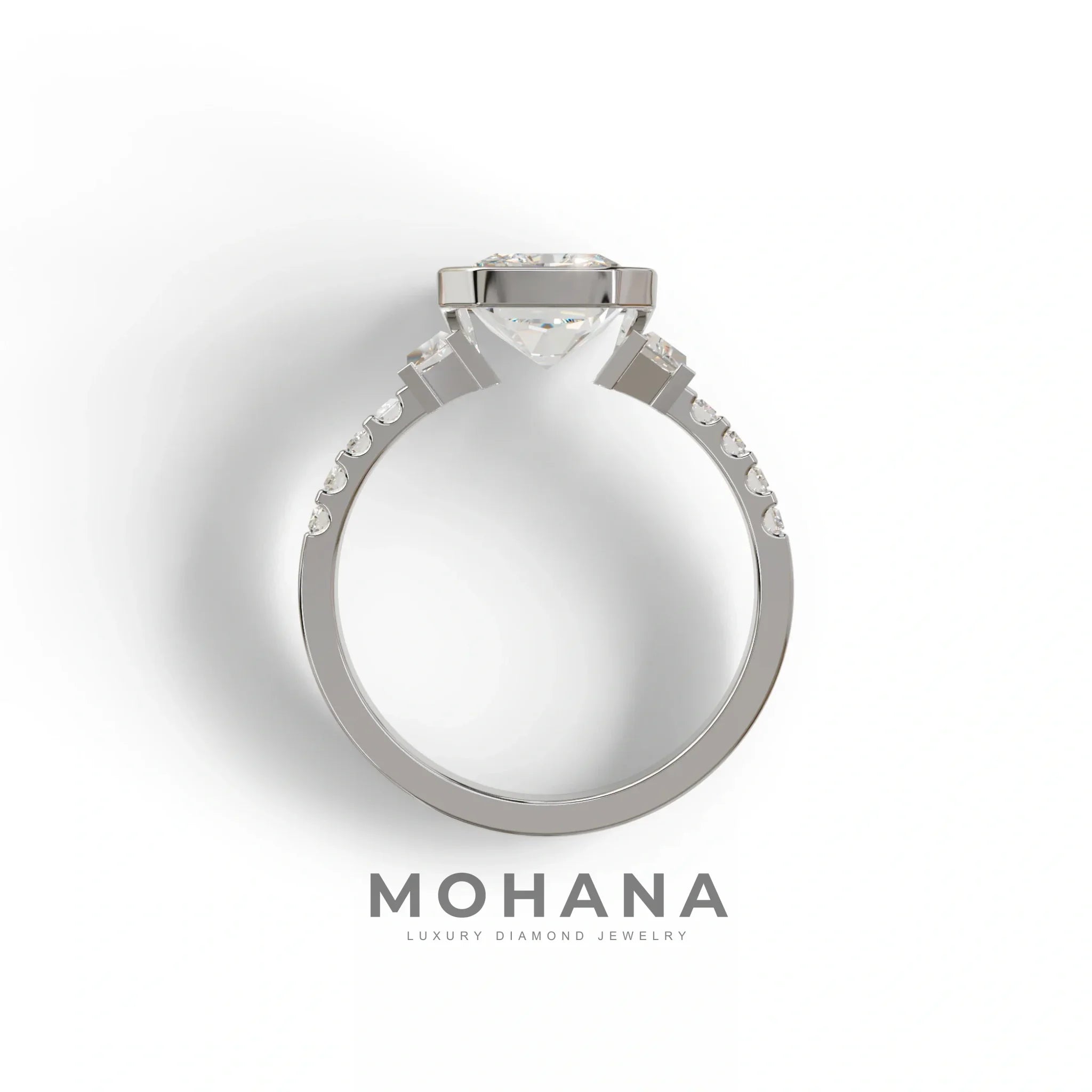 3 Carat Radiant Cut Lab Diamond Engagement Ring | Half Bezel Set Ring - Adiamor