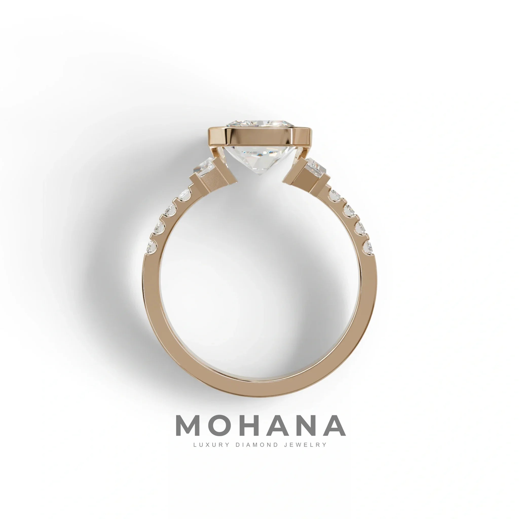 3 Carat Radiant Cut Lab Diamond Engagement Ring | Half Bezel Set Ring - Adiamor