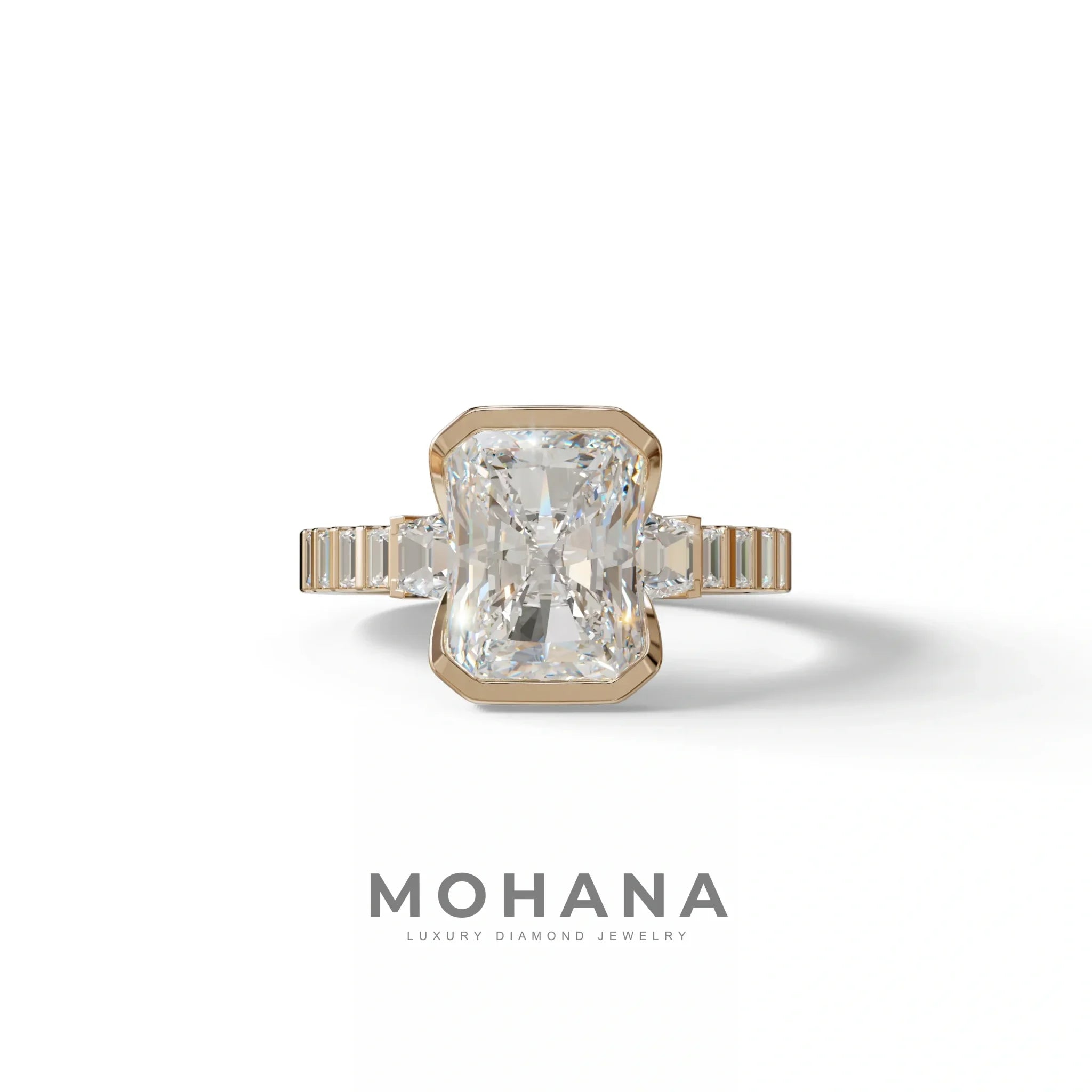 3 Carat Radiant Cut Lab Diamond Engagement Ring | Half Bezel Set Ring - Adiamor - 10K Solid Gold / Rose Gold