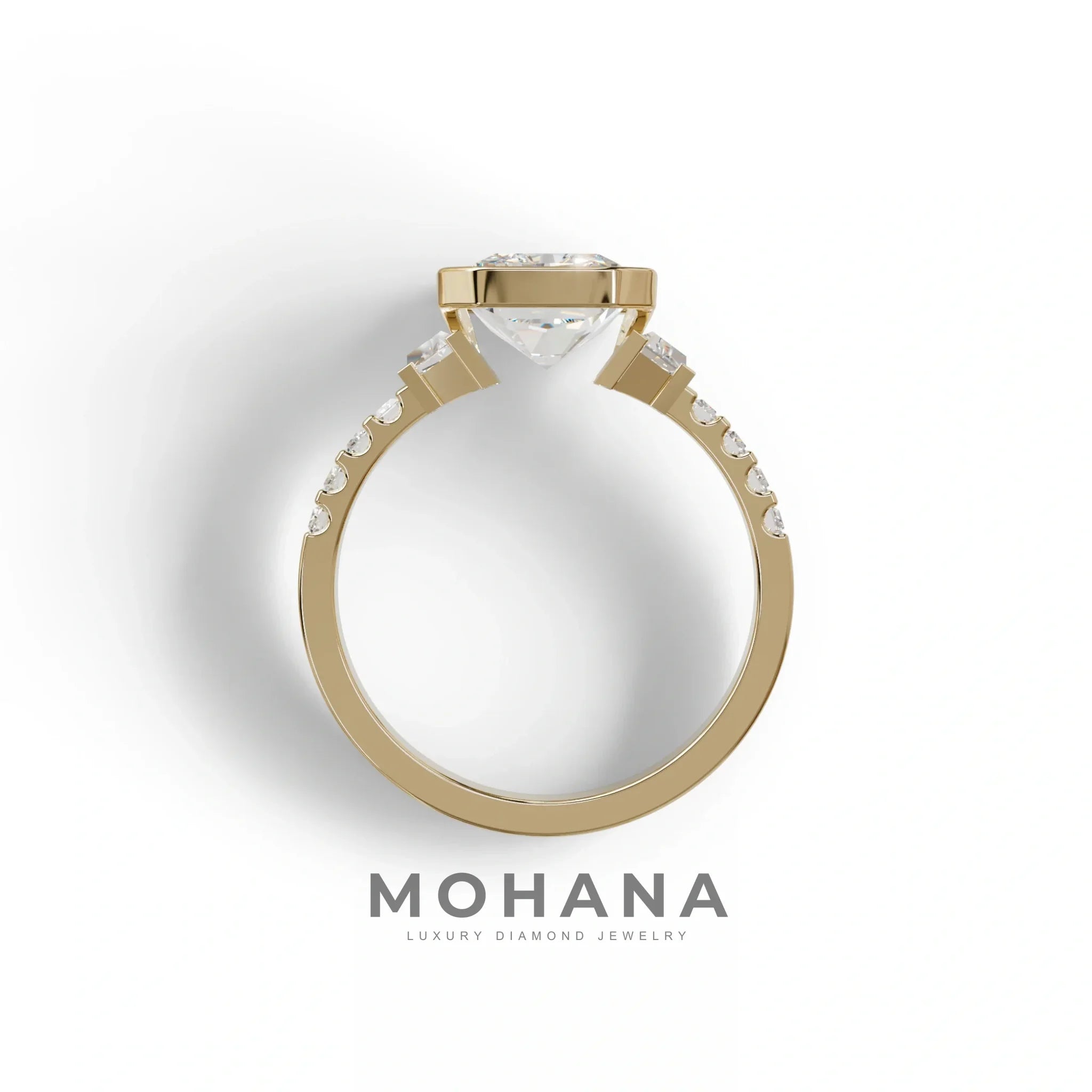3 Carat Radiant Cut Lab Diamond Engagement Ring | Half Bezel Set Ring - Adiamor