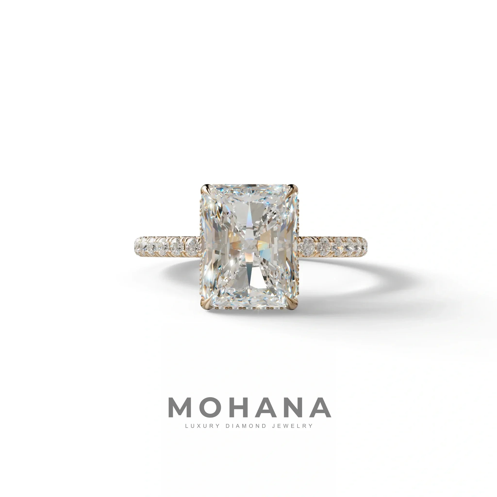 3 Carat E/VVS Radiant Cut Lab Diamond Ring -Monica - 10K Solid Gold / Rose Gold