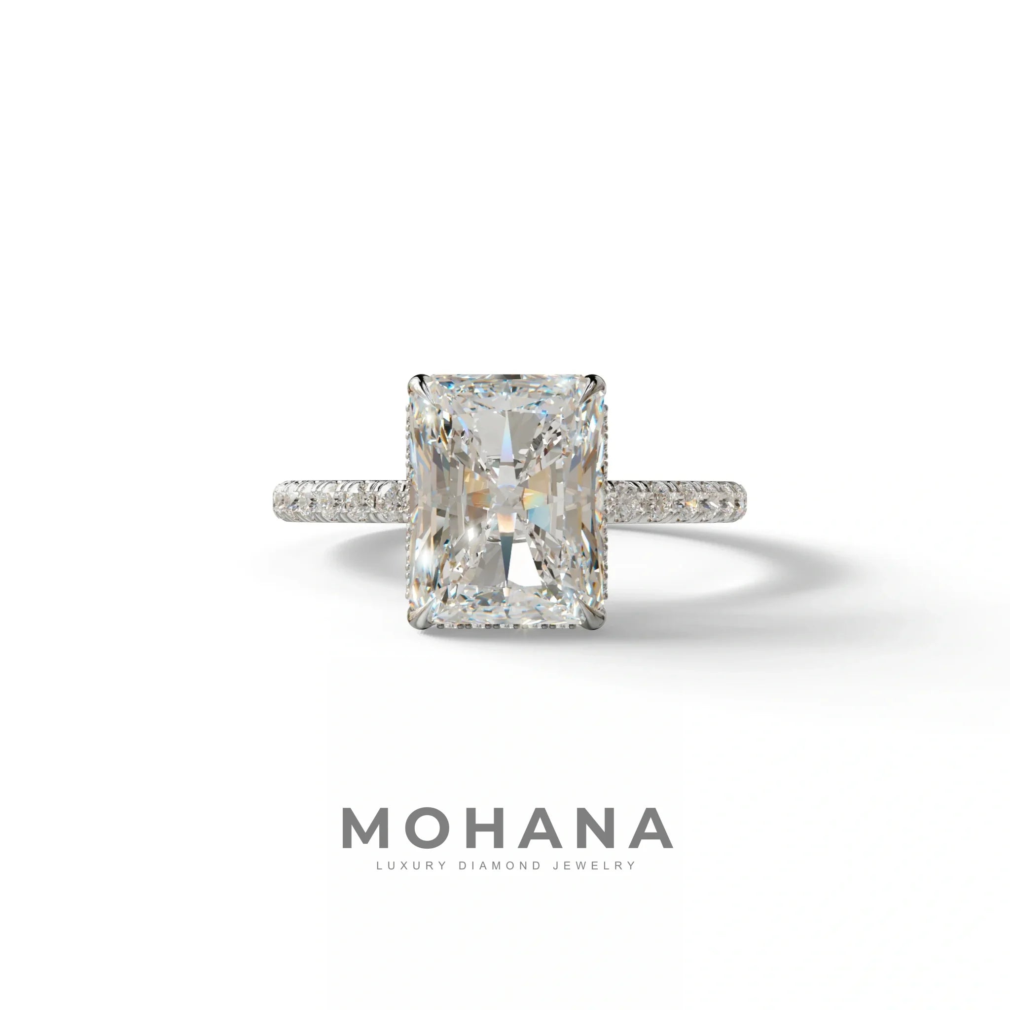 3 Carat E/VVS Radiant Cut Lab Diamond Ring -Monica - 10K Solid Gold / White Gold