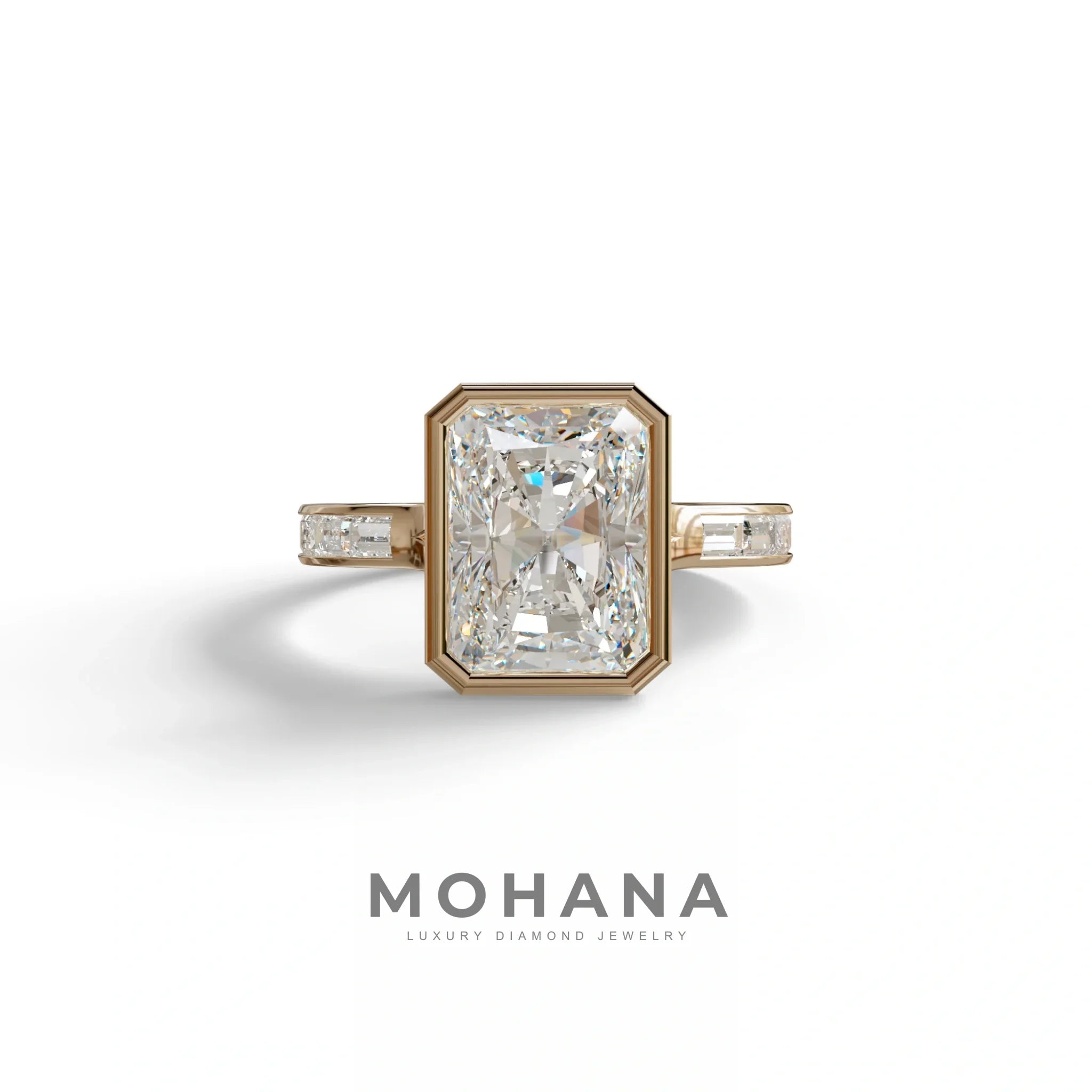 3 Ct E/VVS Radiant Cut Lab Diamond Ring - Olympia - 10K Solid Gold / Rose Gold