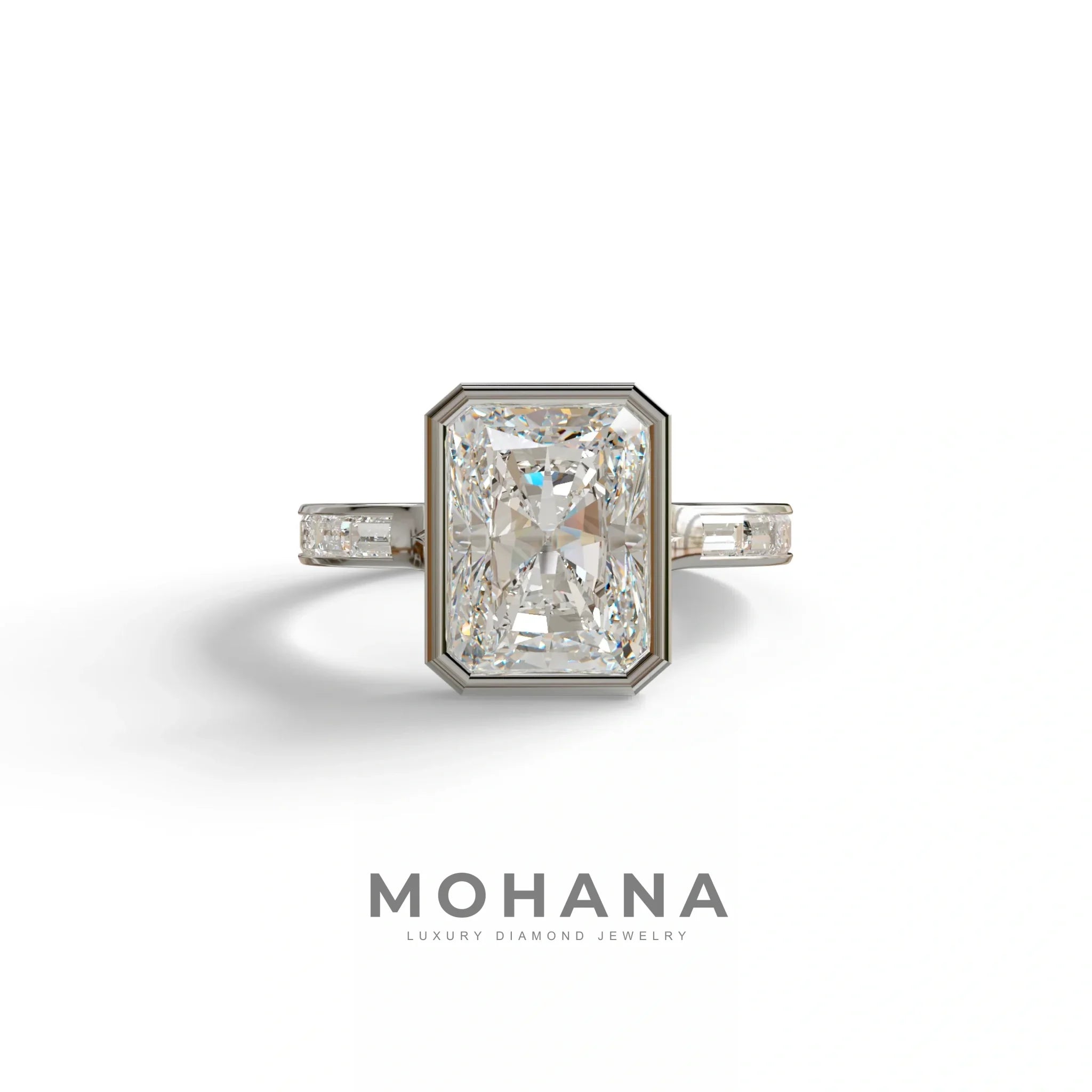 3 Ct E/VVS Radiant Cut Lab Diamond Ring - Olympia - 10K Solid Gold / White Gold