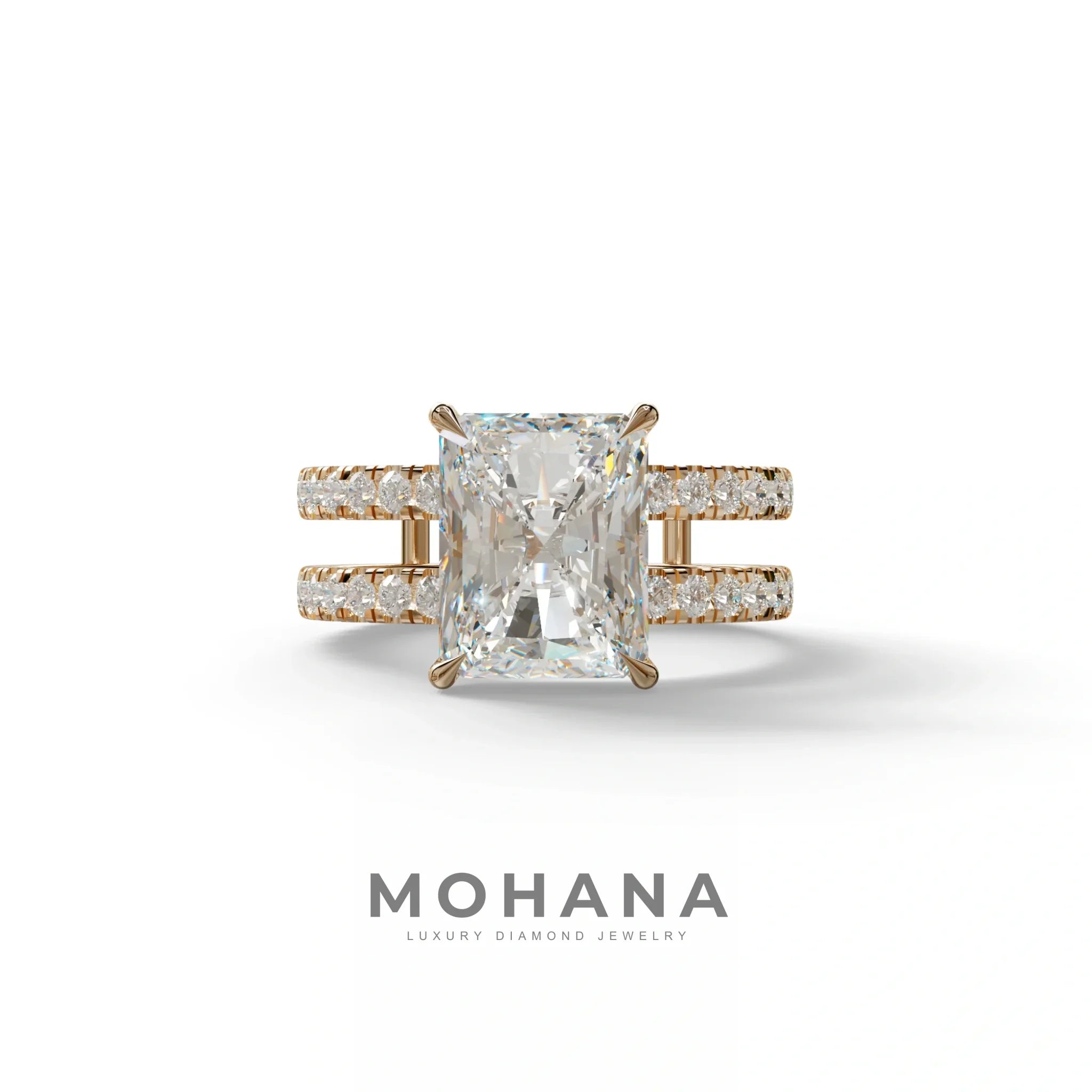 3 Carat Lab Diamond Radiant Cut Engagement Ring | Double Band Hidden Halo - Billie - 10K Solid Gold / Rose Gold