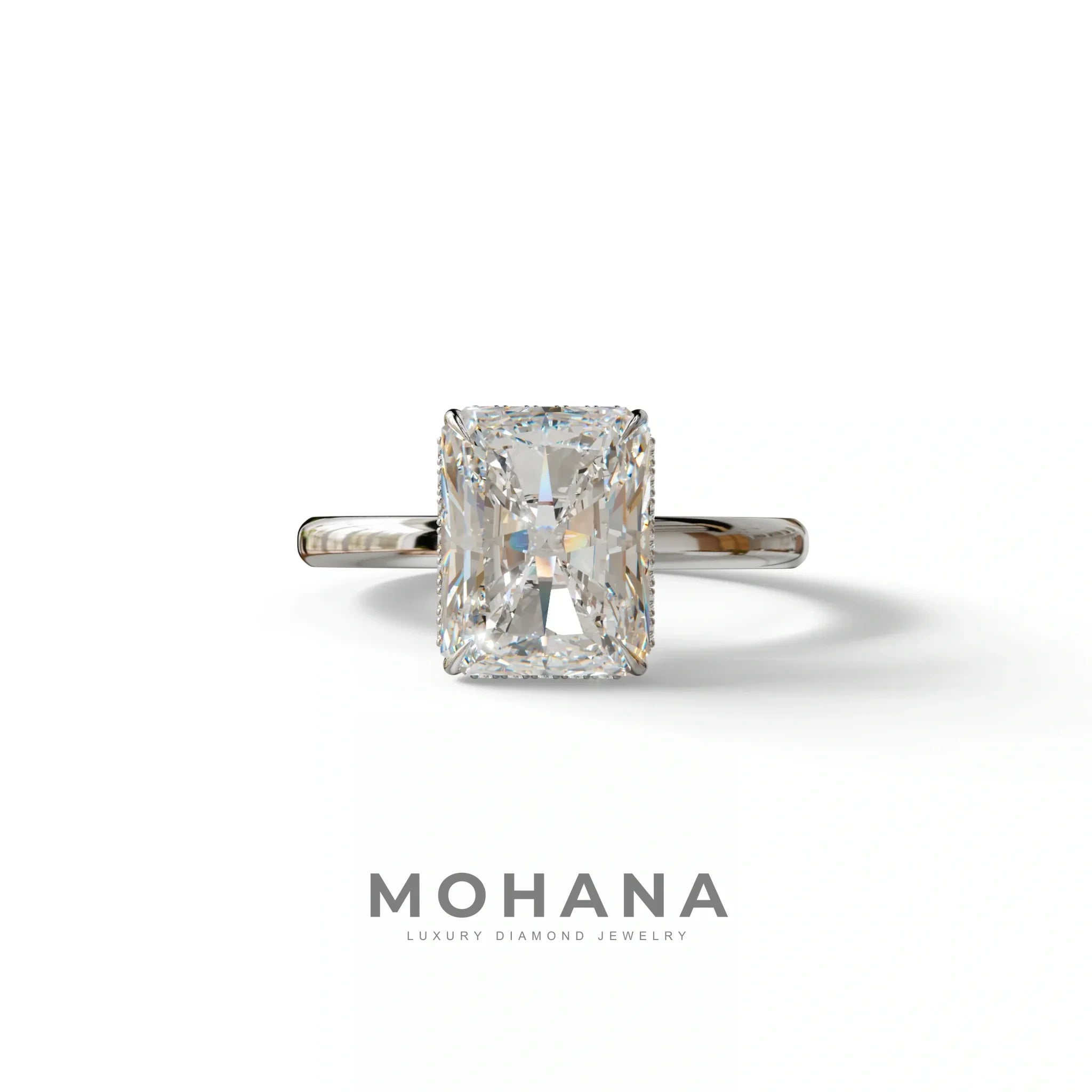 3 Carat E VVS Radiant Cut Hidden Halo Lab Grown Diamond Engagement Ring - 10K Solid Gold / White Gold