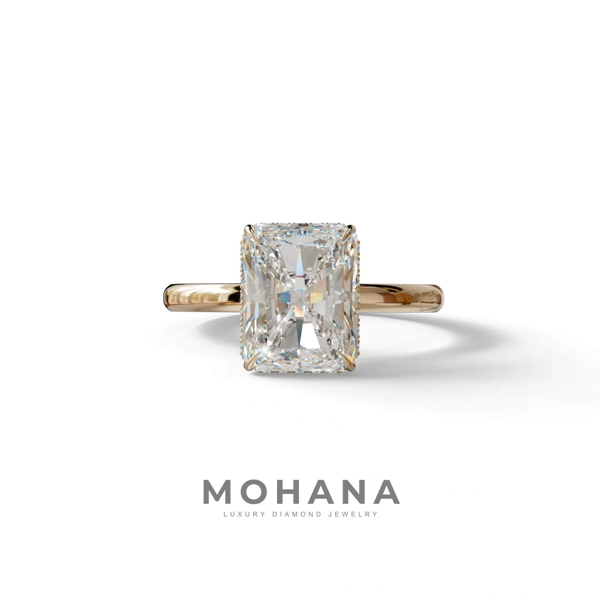 3 Carat E VVS Radiant Cut Hidden Halo Lab Grown Diamond Engagement Ring - 10K Solid Gold / Rose Gold