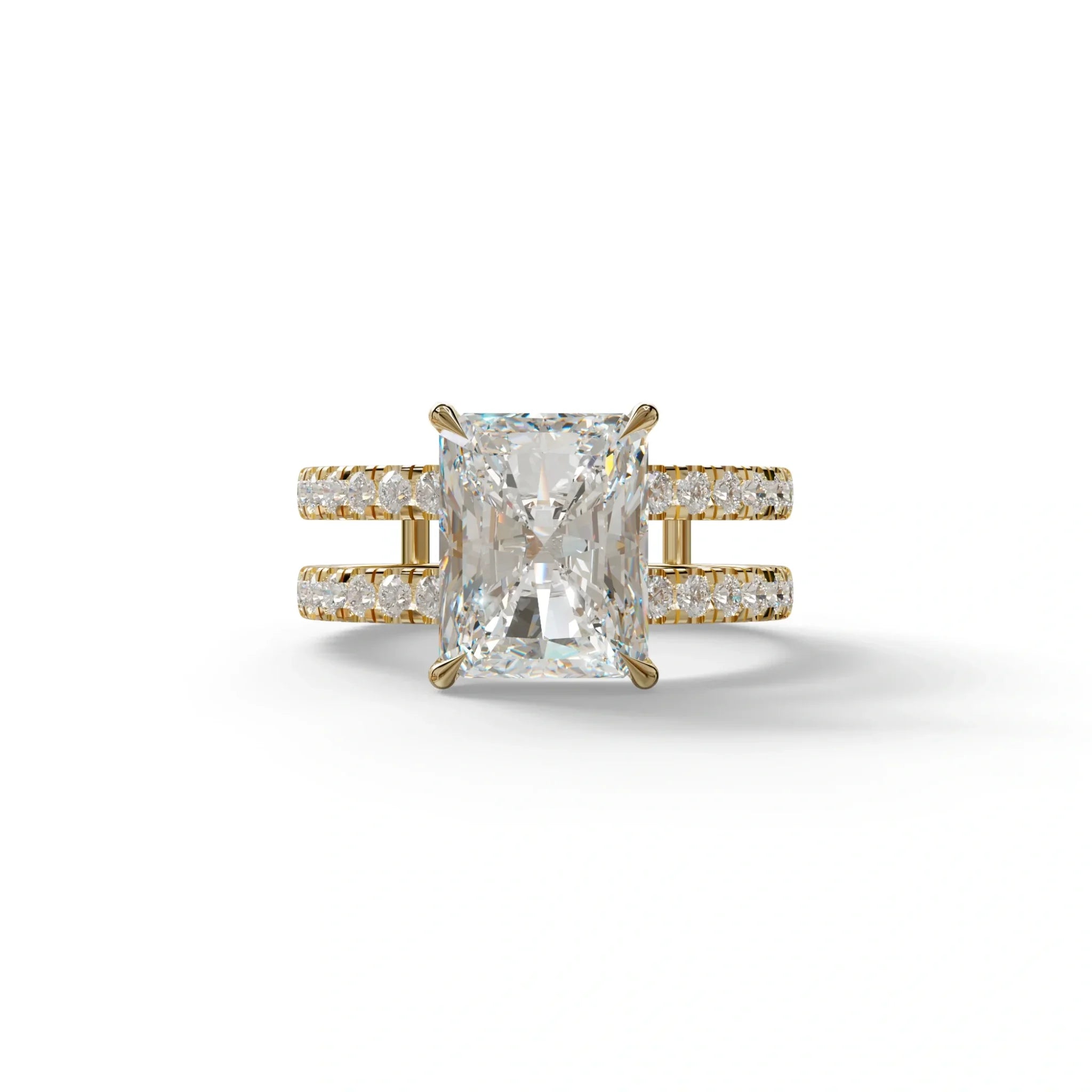 3 Carat Lab Diamond Radiant Cut Engagement Ring | Double Band Hidden Halo - Billie - 10K Solid Gold / Yellow Gold