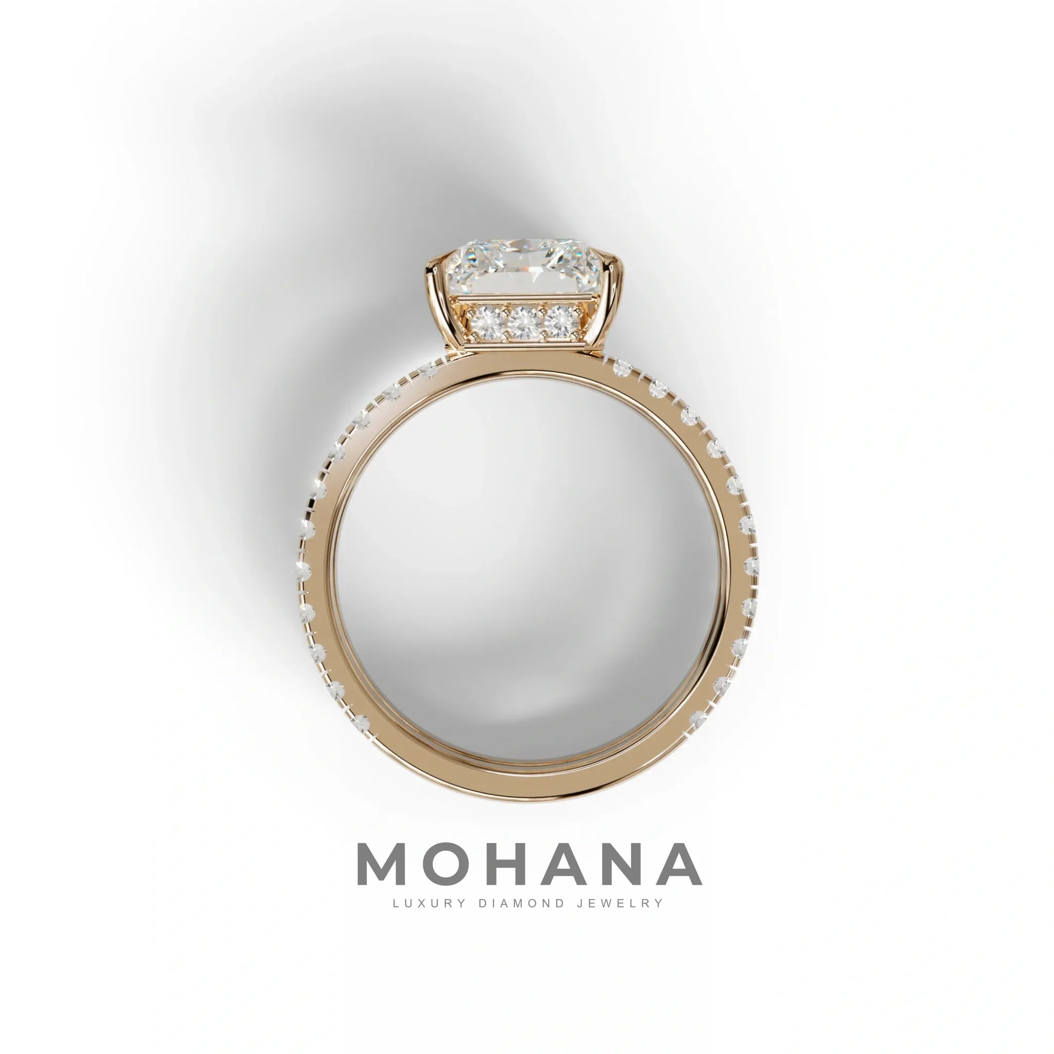 3 Carat Lab Diamond Radiant Cut Engagement Ring | Double Band Hidden Halo - Billie