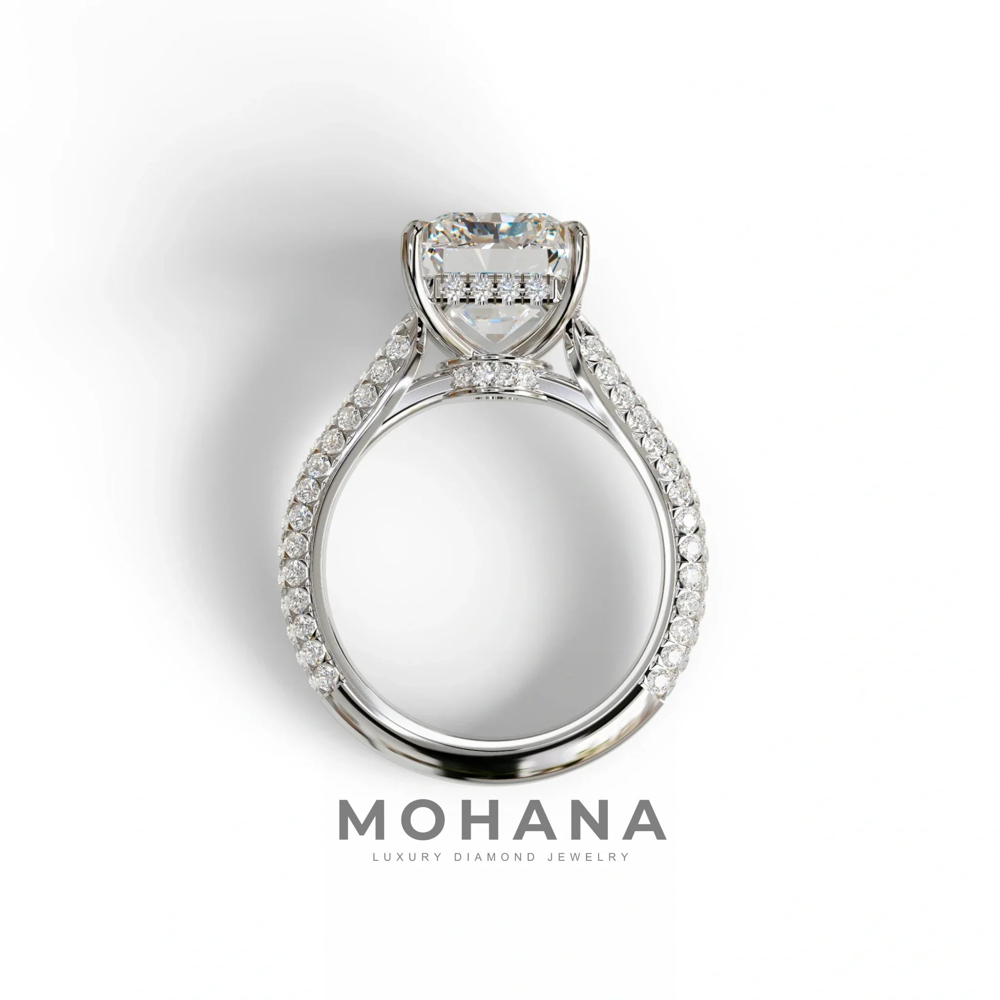 3 Carat Radiant Cut Hidden Halo & Pave Set Lab Diamond Ring - Riviera