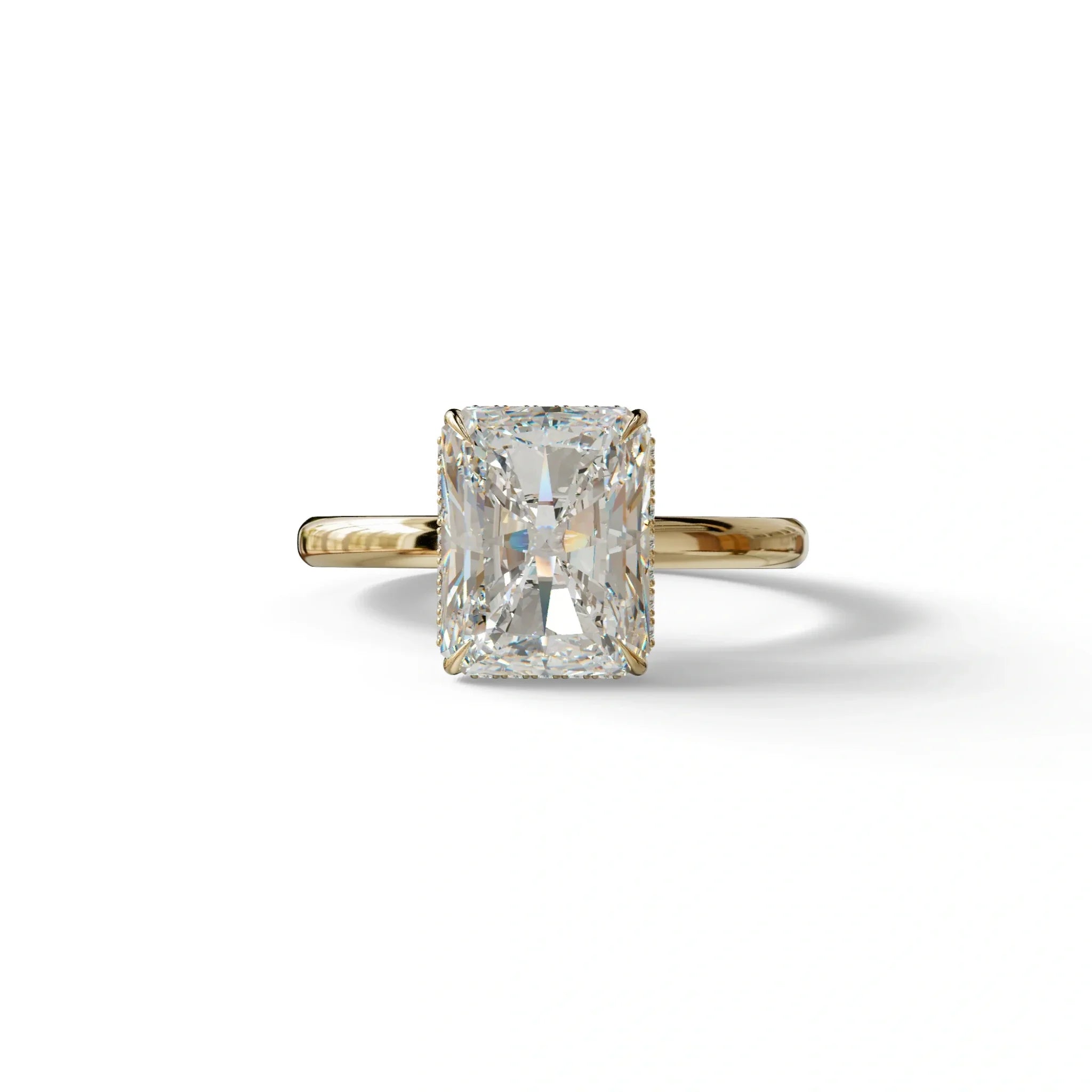 3 Carat E VVS Radiant Cut Hidden Halo Lab Grown Diamond Engagement Ring - 10K Solid Gold / Yellow Gold