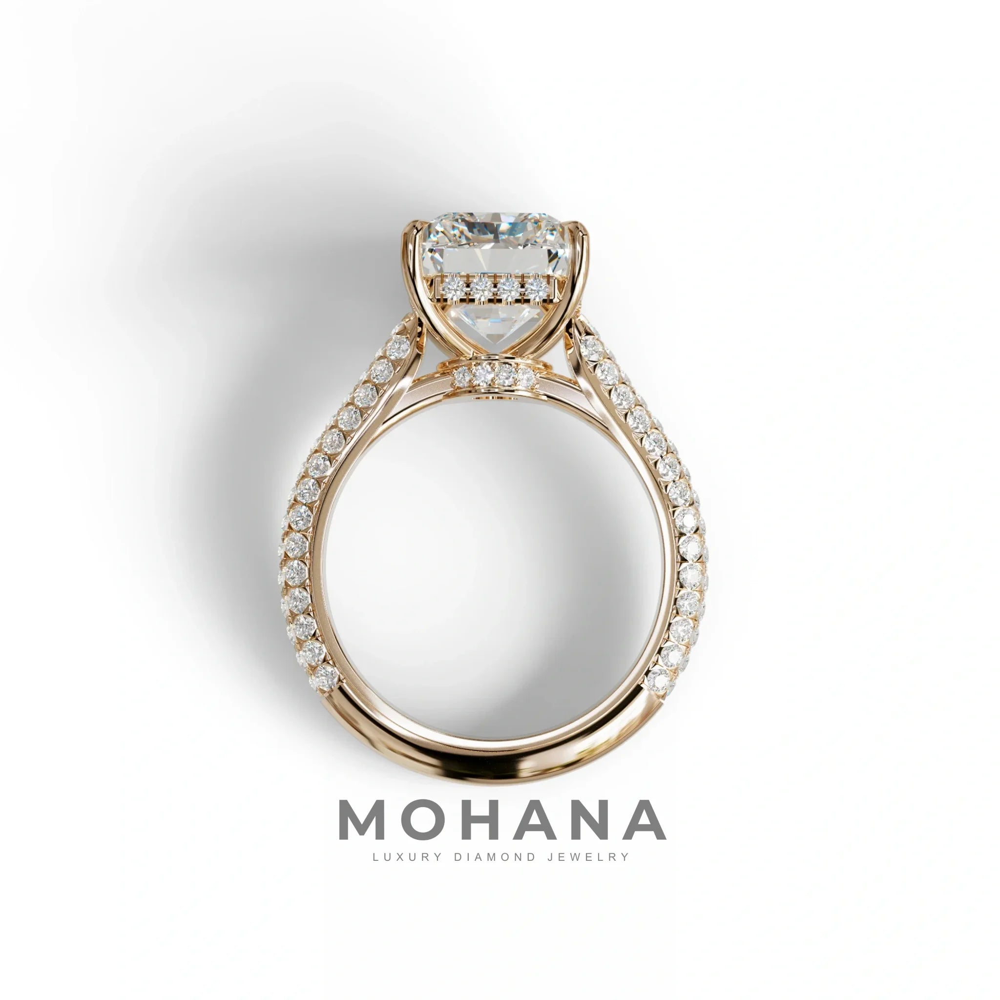 3 Carat Radiant Cut Hidden Halo & Pave Set Lab Diamond Ring - Riviera