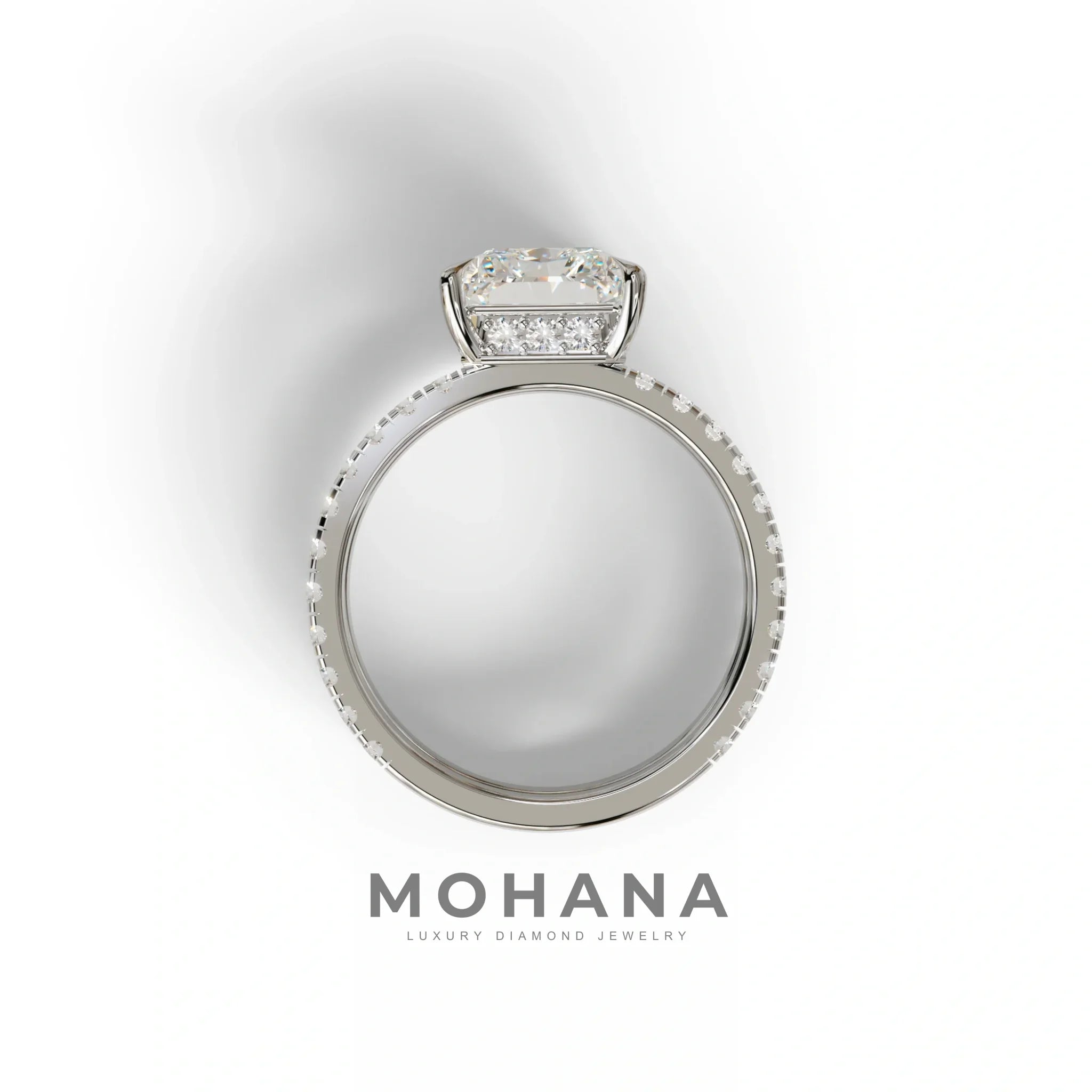 3 Carat Lab Diamond Radiant Cut Engagement Ring | Double Band Hidden Halo - Billie