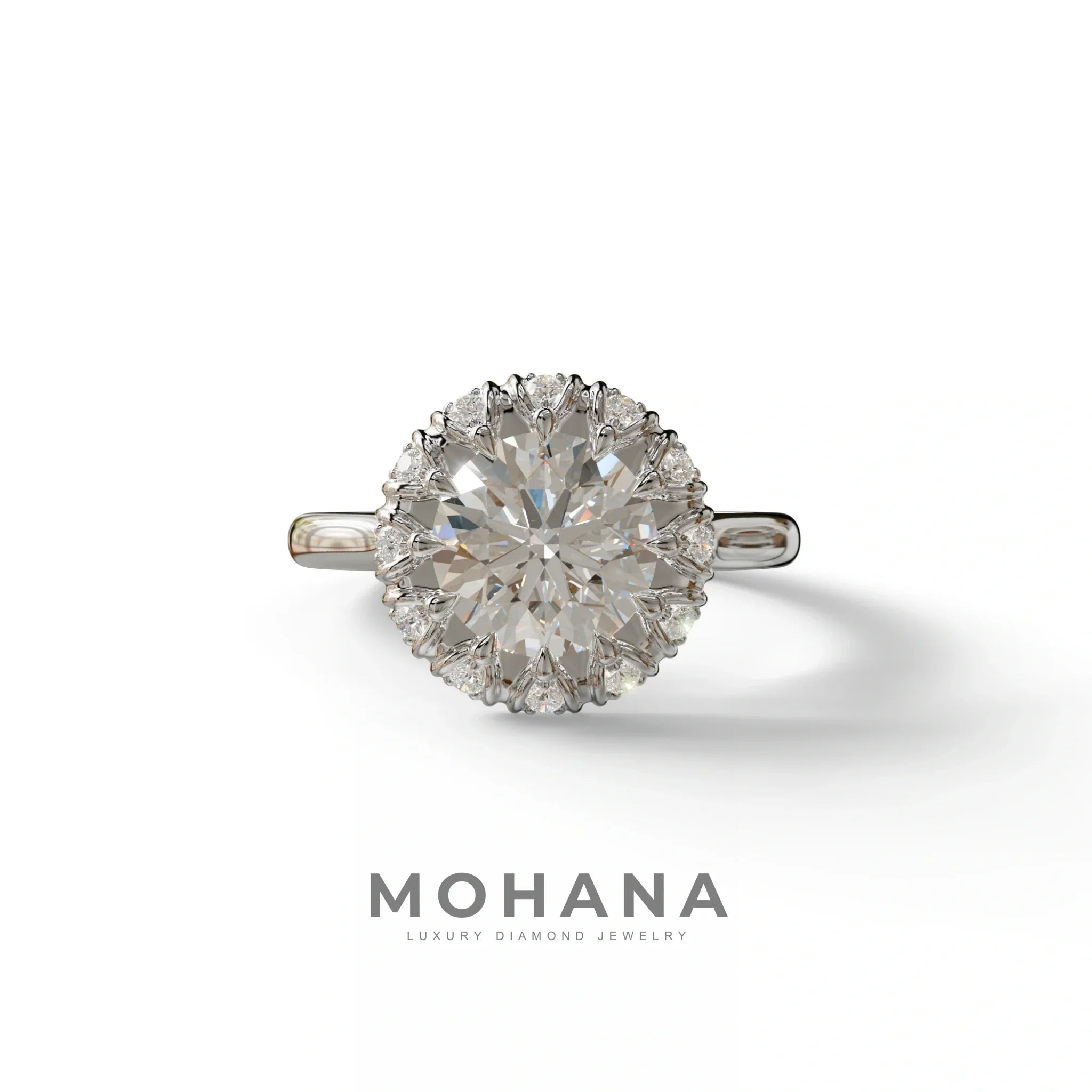 E VVS 3 Carat Round Shaped Halo Lab Diamond Ring - Sunflower - 10K Solid Gold / White Gold