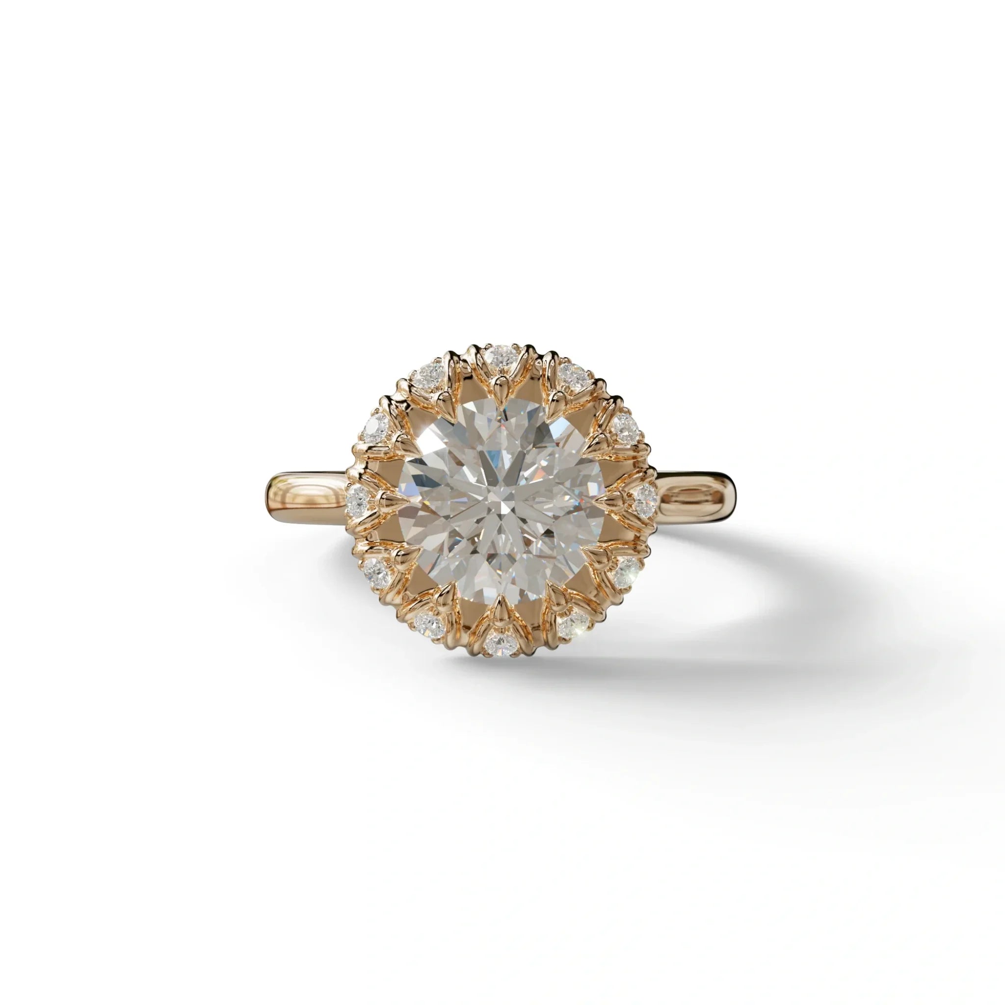 E VVS 3 Carat Round Shaped Halo Lab Diamond Ring - Sunflower - 10K Solid Gold / Rose Gold
