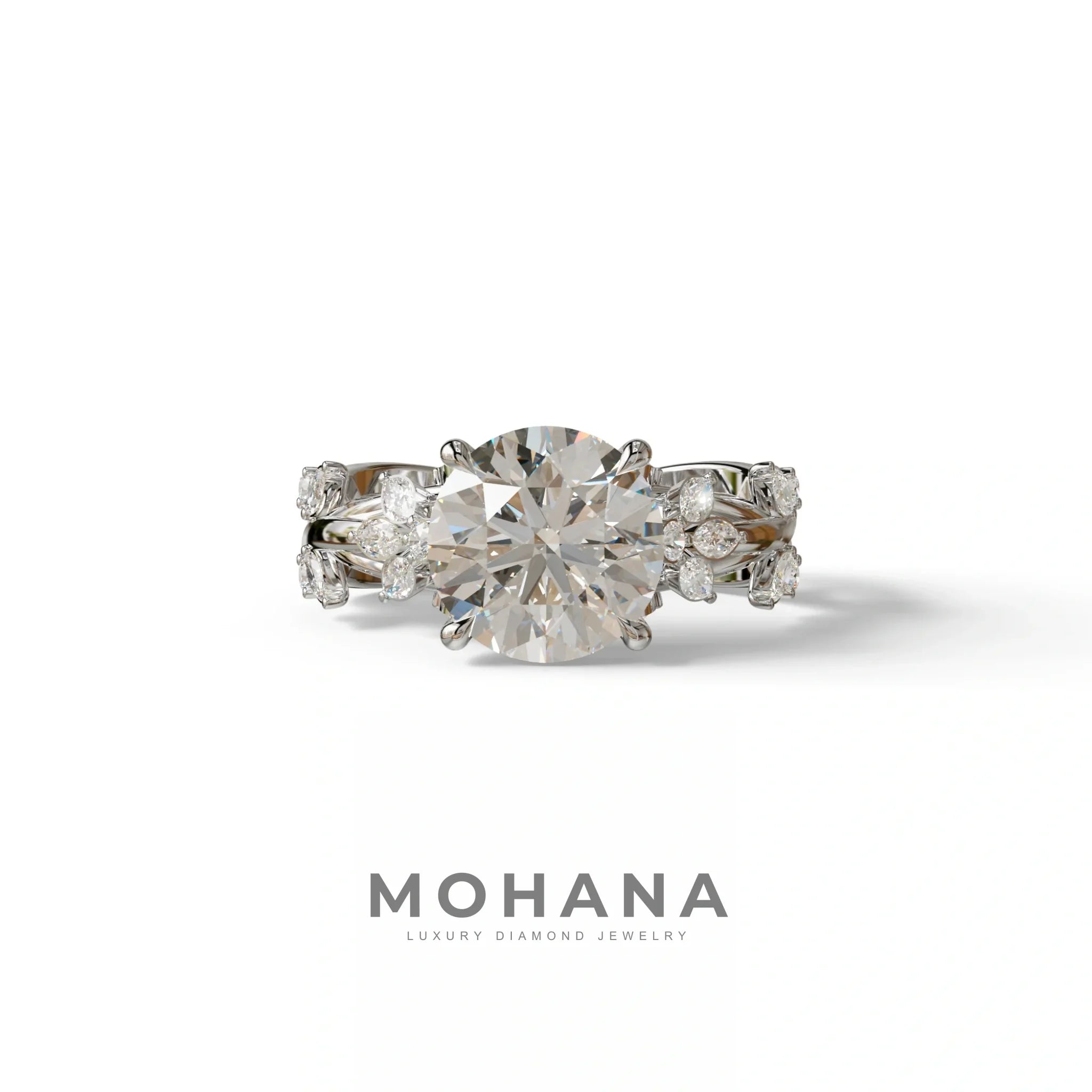 Natural Inspired 3 Carat Round Cut Lab Diamond Engagement Ring - Catalina - 10K Solid Gold / White Gold
