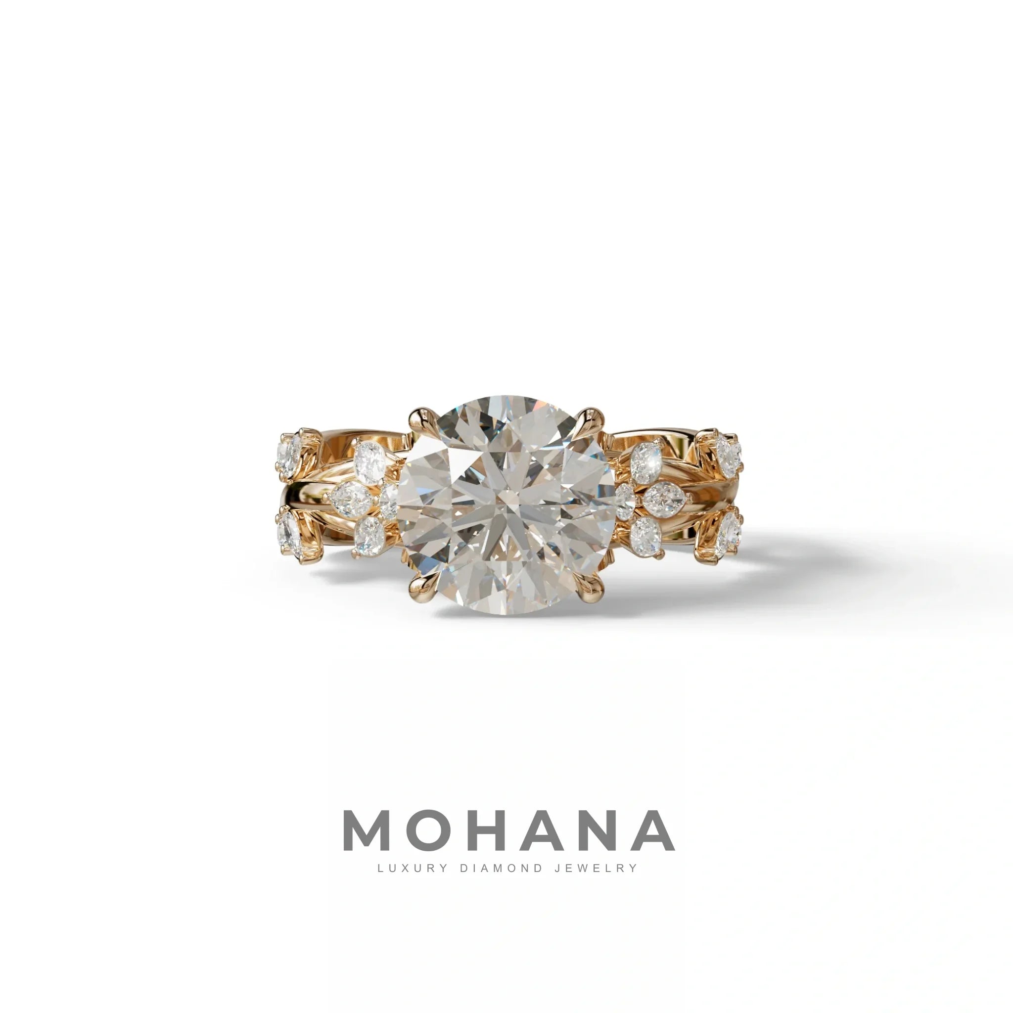 Natural Inspired 3 Carat Round Cut Lab Diamond Engagement Ring - Catalina - 10K Solid Gold / Rose Gold