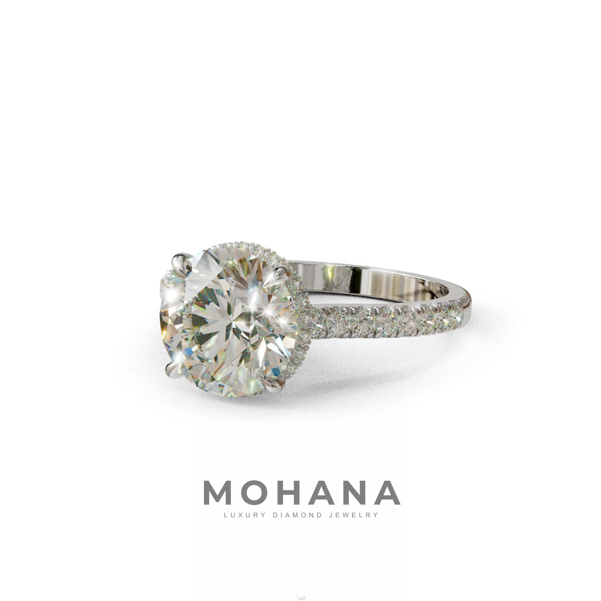 3 Carat E/VVS Round Cut Hidden Halo & Pave Setting Lab Diamond Ring - Eblouissant