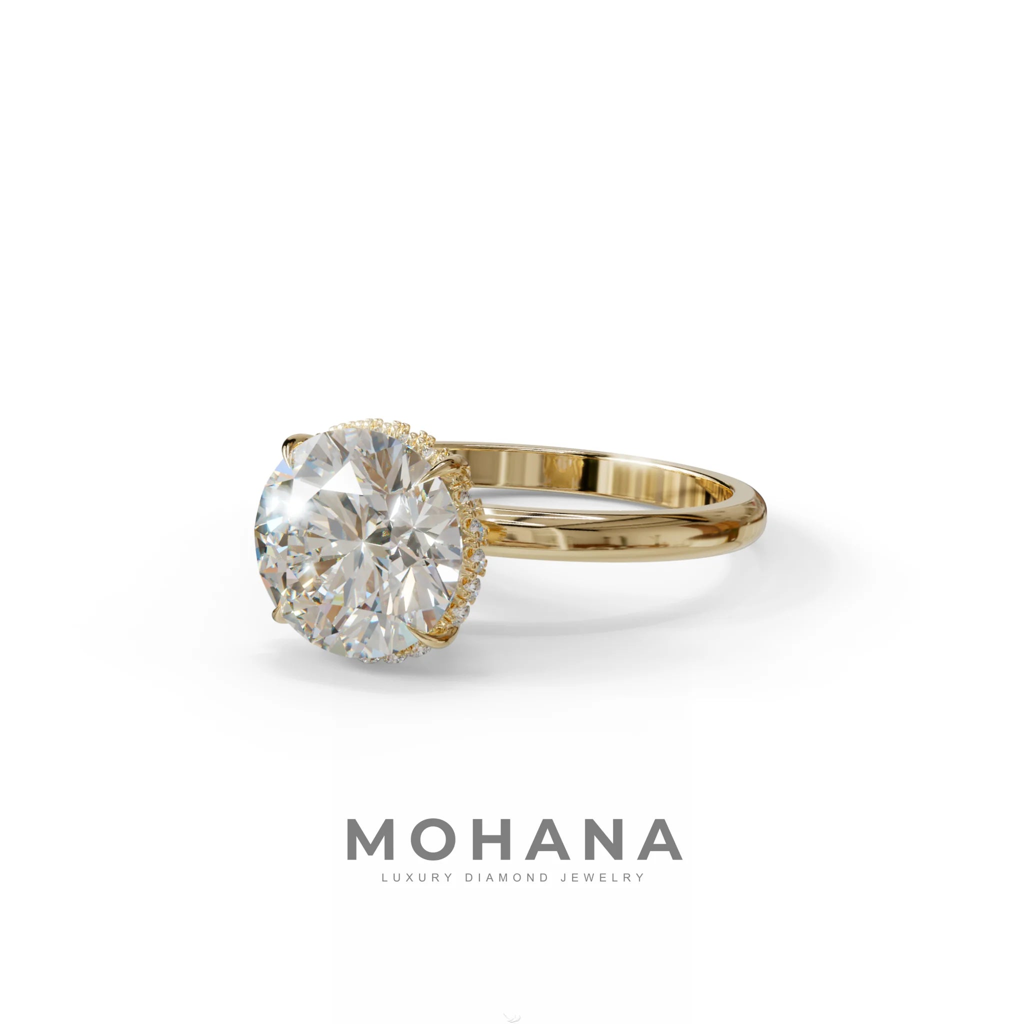 3 Carat E-VVS Round Hidden Halo Lab Diamond Ring