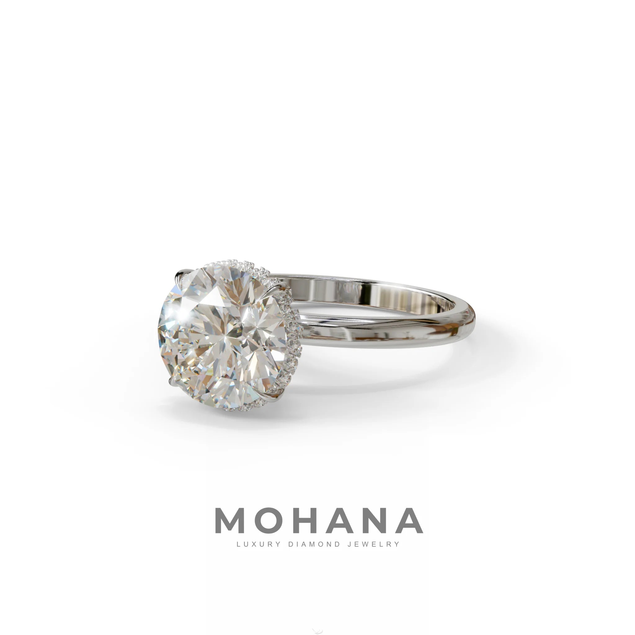 3 Carat E-VVS Round Hidden Halo Lab Diamond Ring