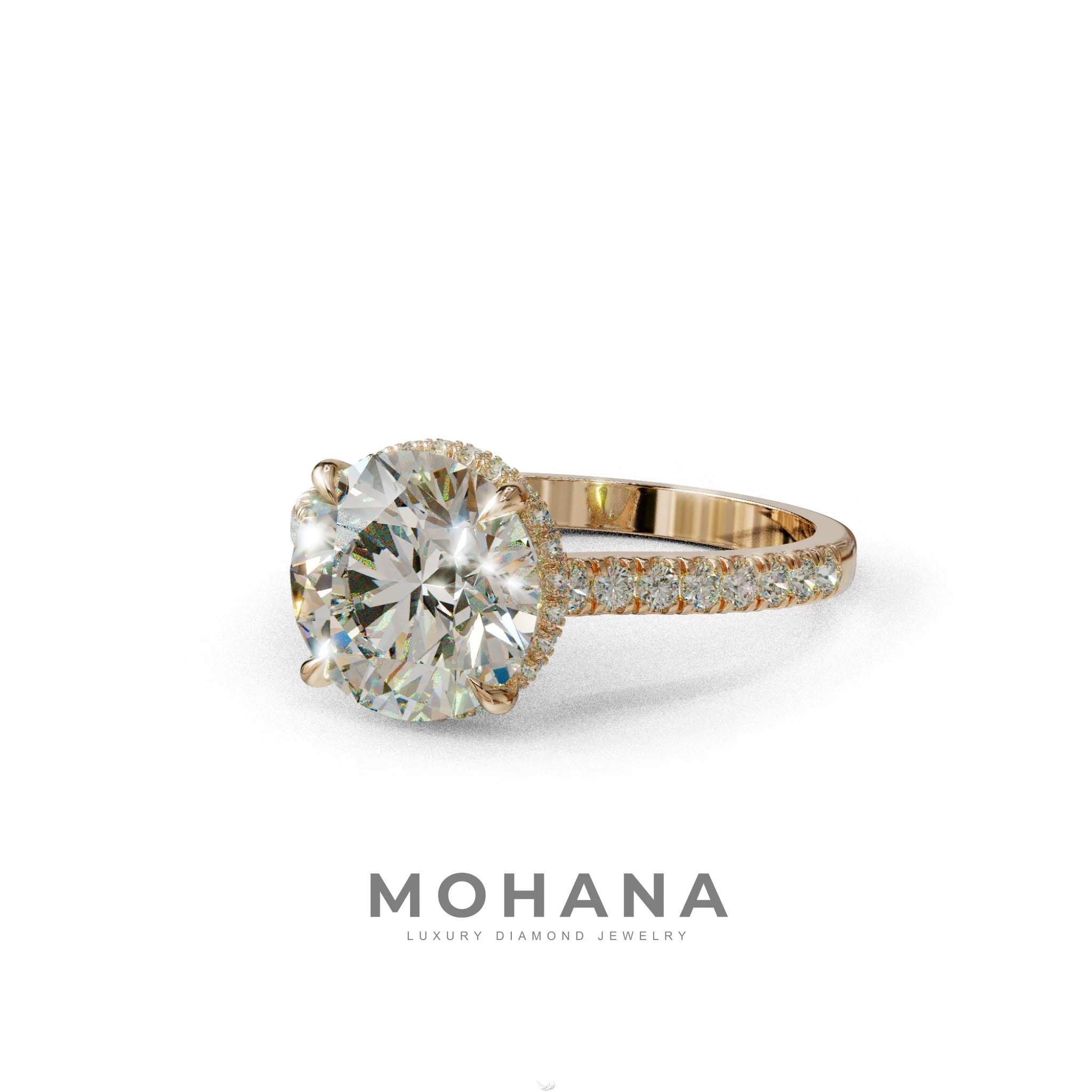 3 Carat E/VVS Round Cut Hidden Halo & Pave Setting Lab Diamond Ring - Eblouissant