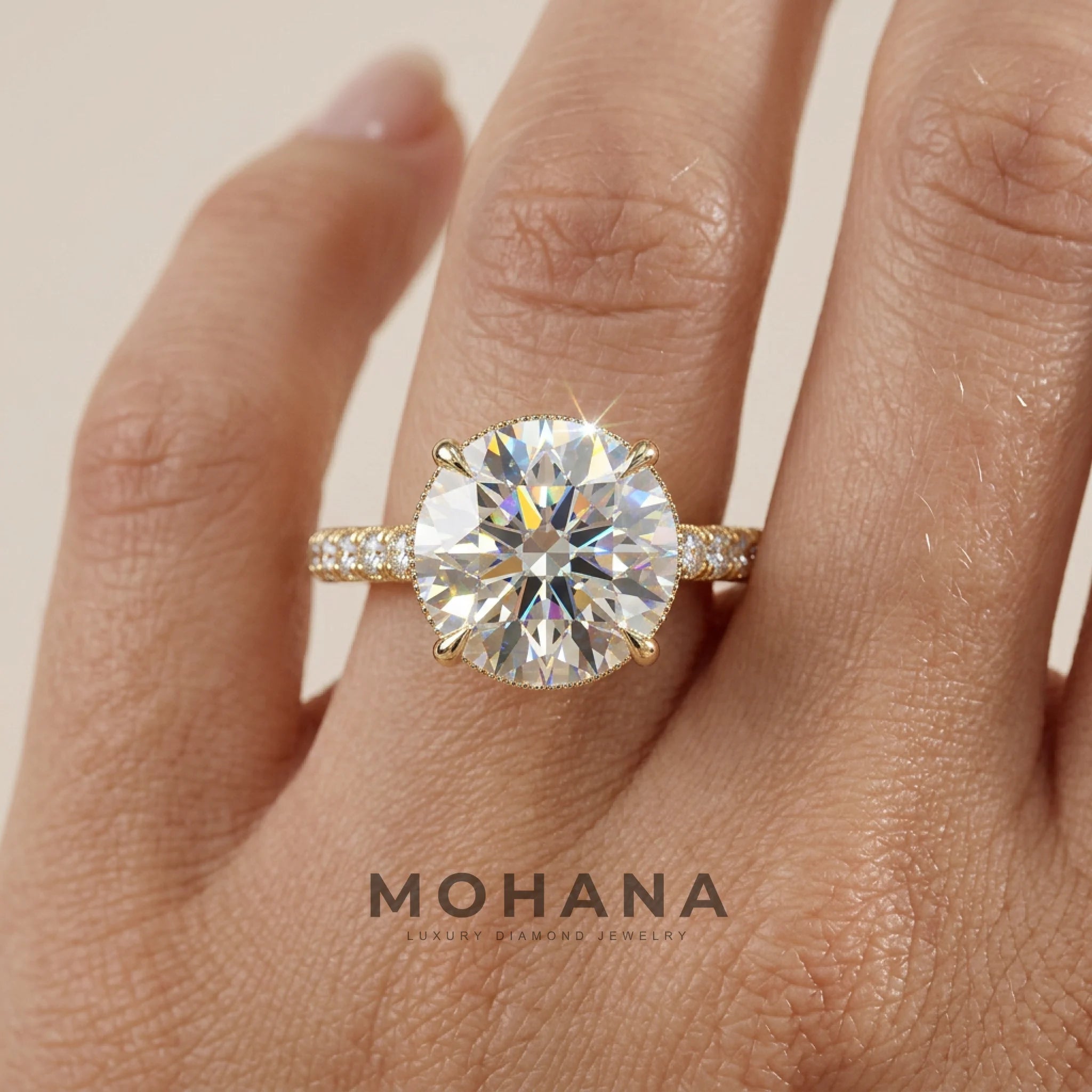 3 Carat E-VVS Round-Cut Lab Diamond Engagement Ring | Hidden Halo & Pavé
