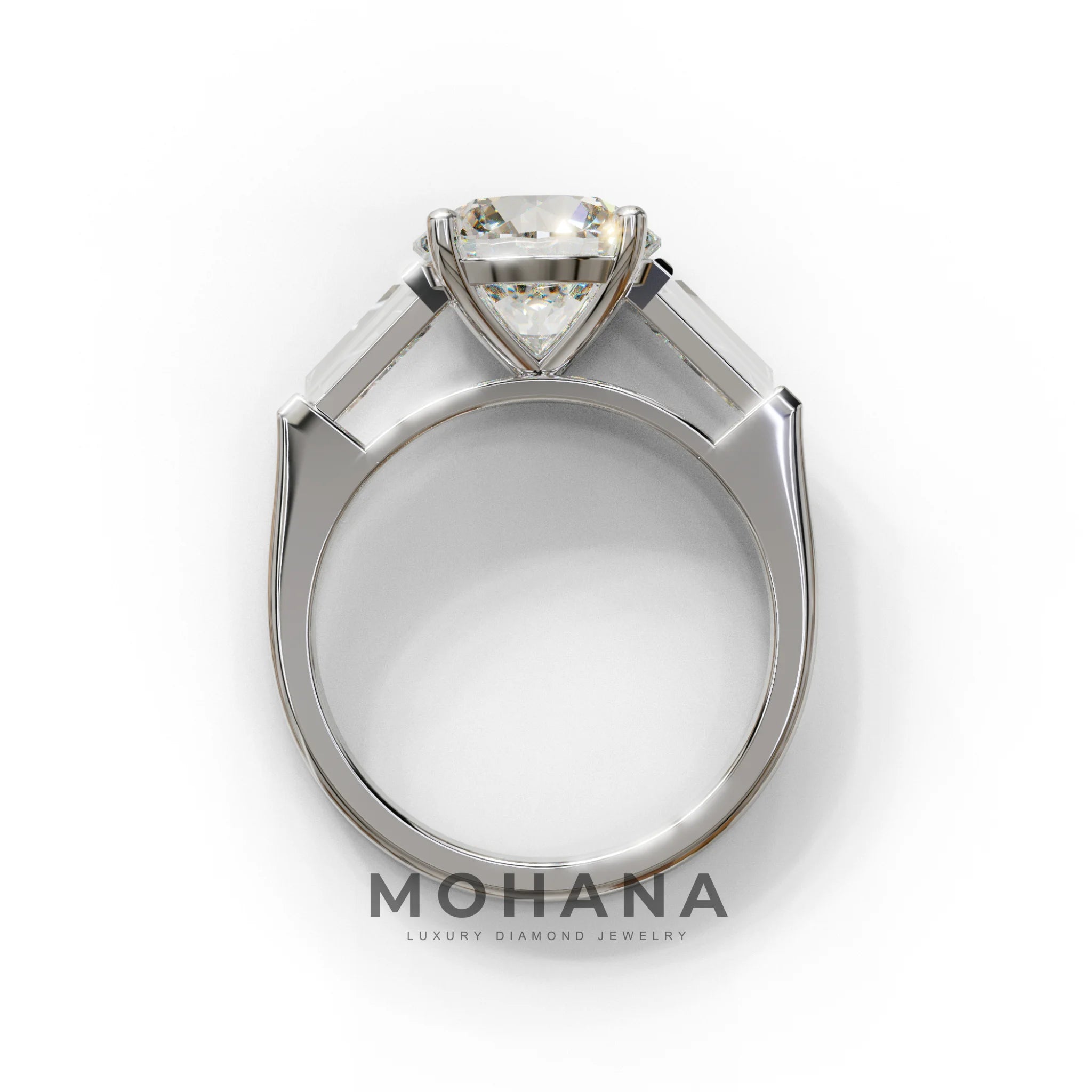 E-VVS 3 Carat Round & Tapered Cut Multi Stone Lab Diamond Ring - Reflection