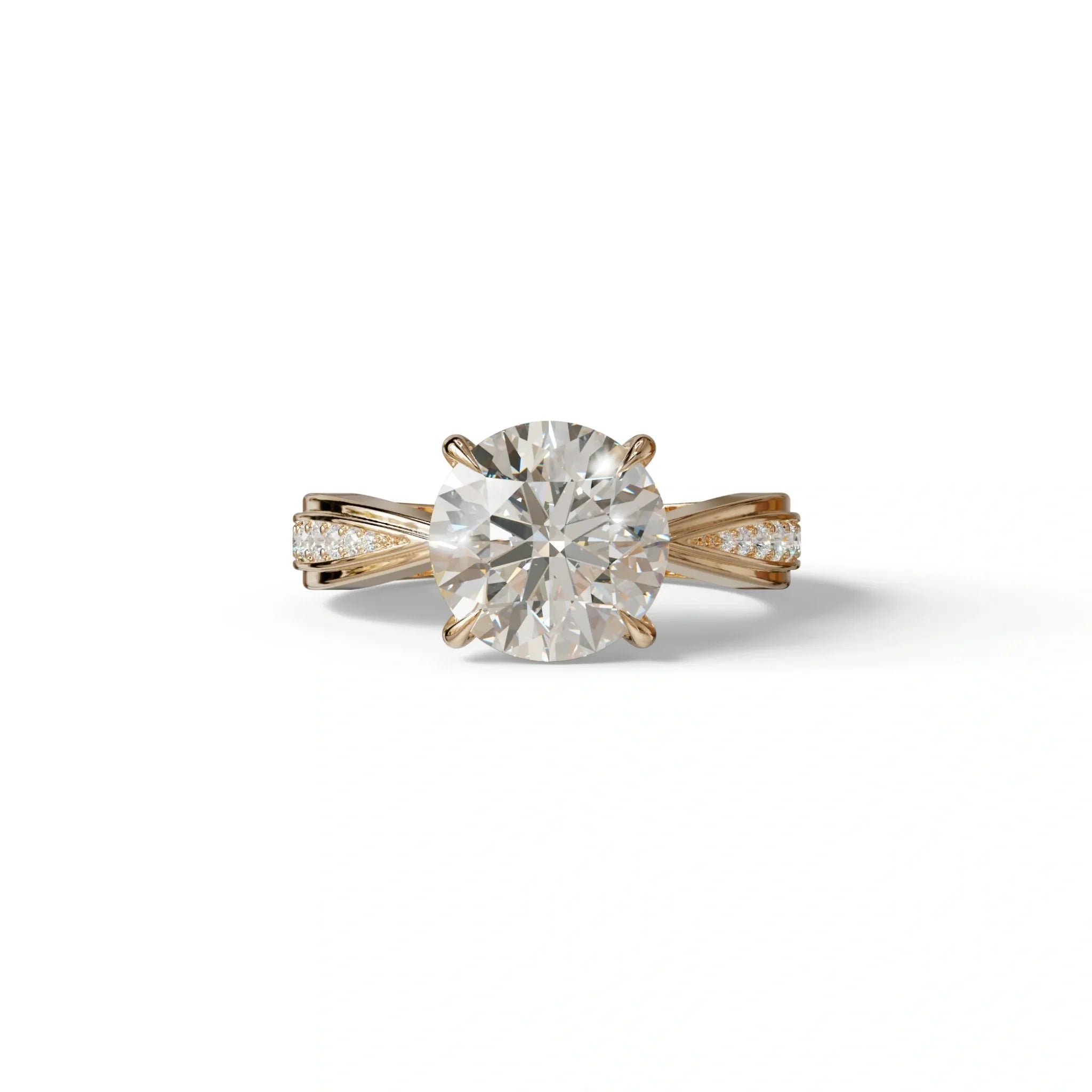 3 Carat E/VVS Round Cut V-Shank Pave Setting Lab Grown Diamond Ring - Je t’adore - 10K Solid Gold / Rose Gold