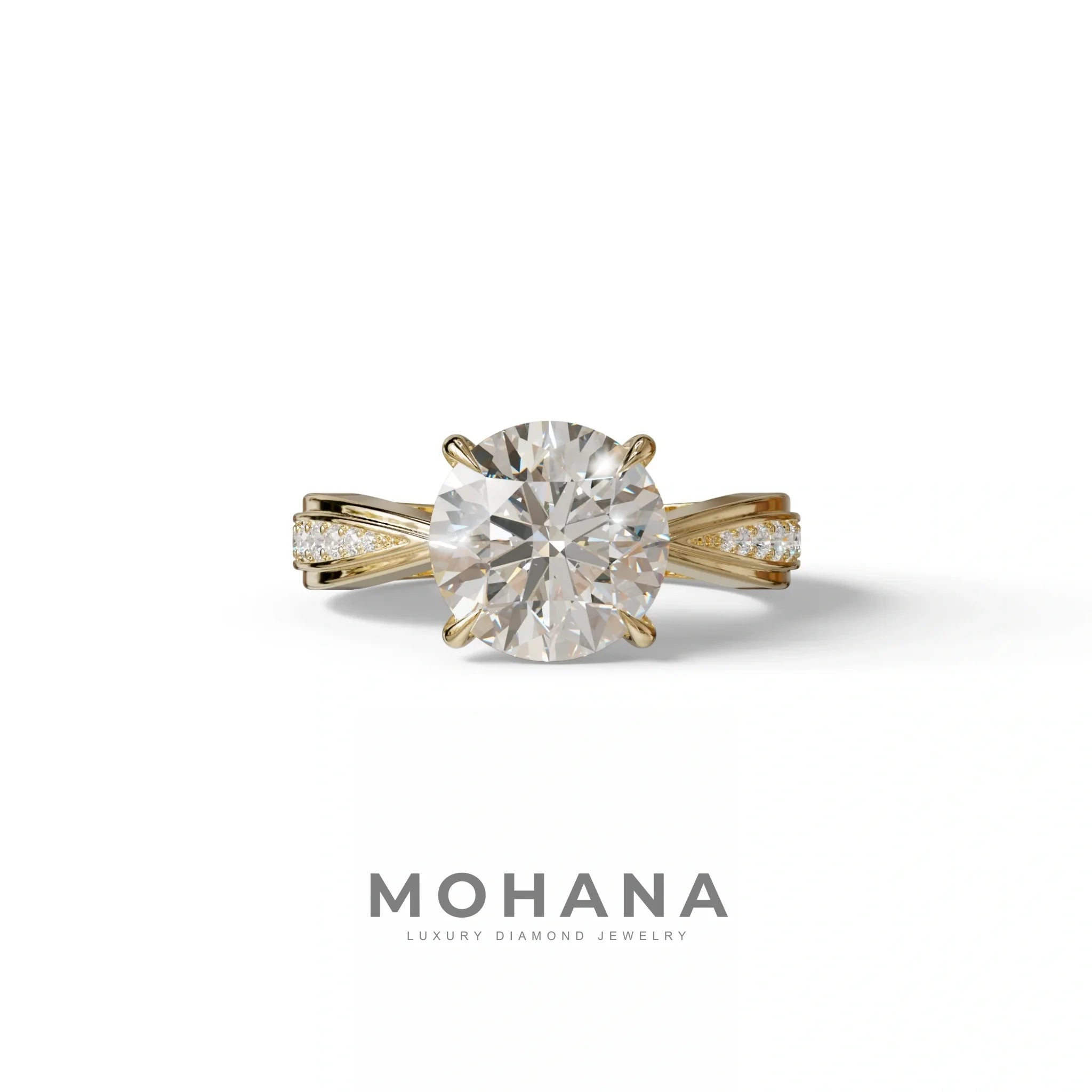 3 Carat E/VVS Round Cut V-Shank Pave Setting Lab Grown Diamond Ring - Je t’adore - 10K Solid Gold / Yellow Gold