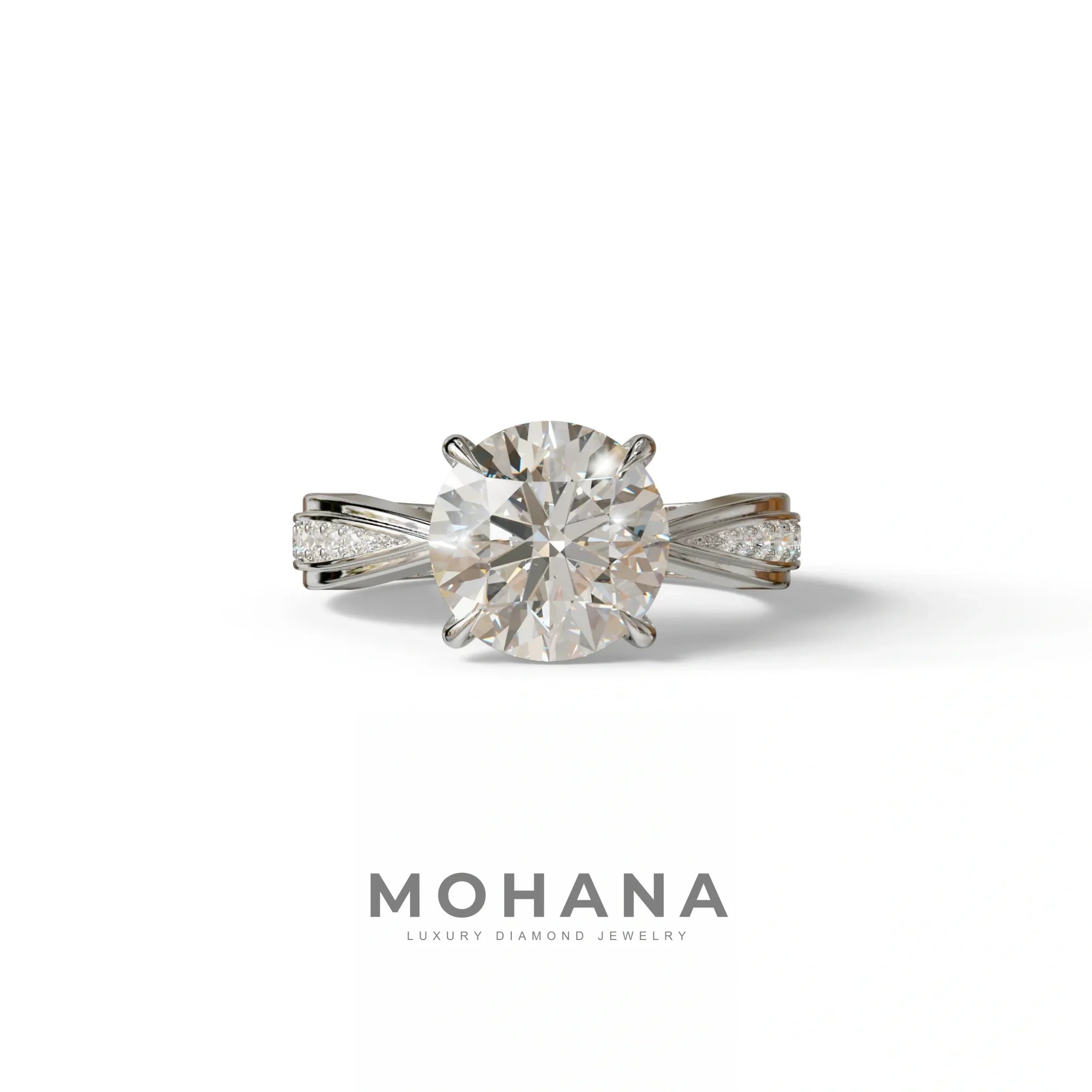3 Carat E/VVS Round Cut V-Shank Pave Setting Lab Grown Diamond Ring - Je t’adore - 10K Solid Gold / White Gold