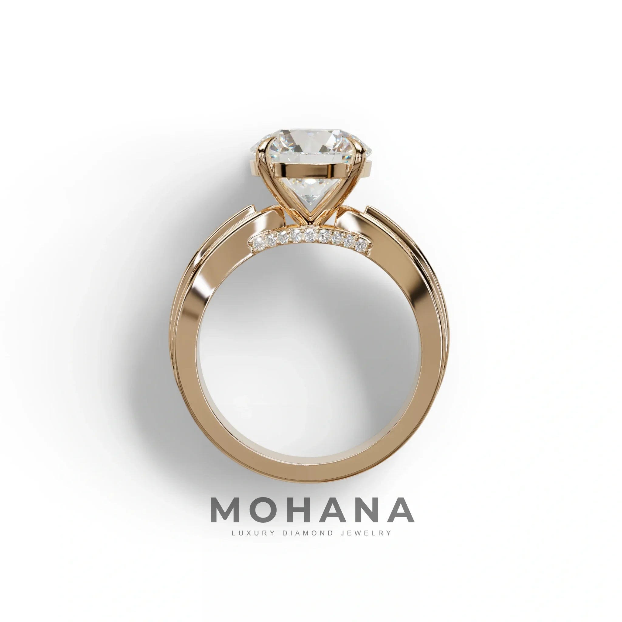 3 Carat E/VVS Round Cut V-Shank Pave Setting Lab Grown Diamond Ring - Je t’adore