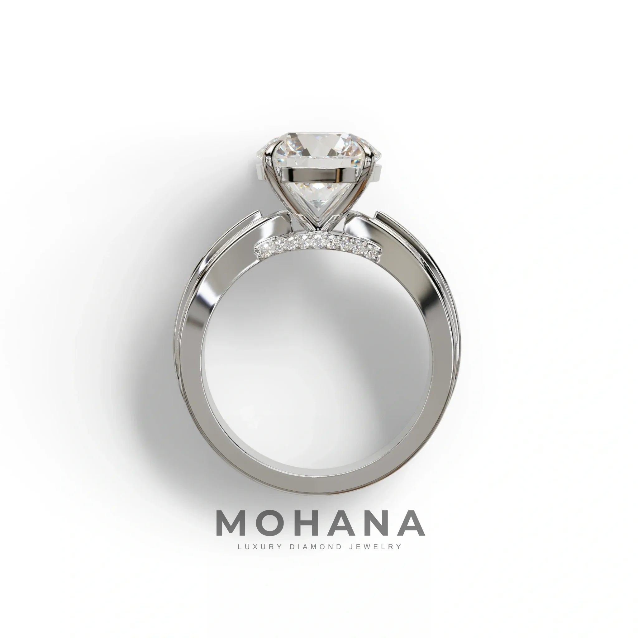 3 Carat E/VVS Round Cut V-Shank Pave Setting Lab Grown Diamond Ring - Je t’adore