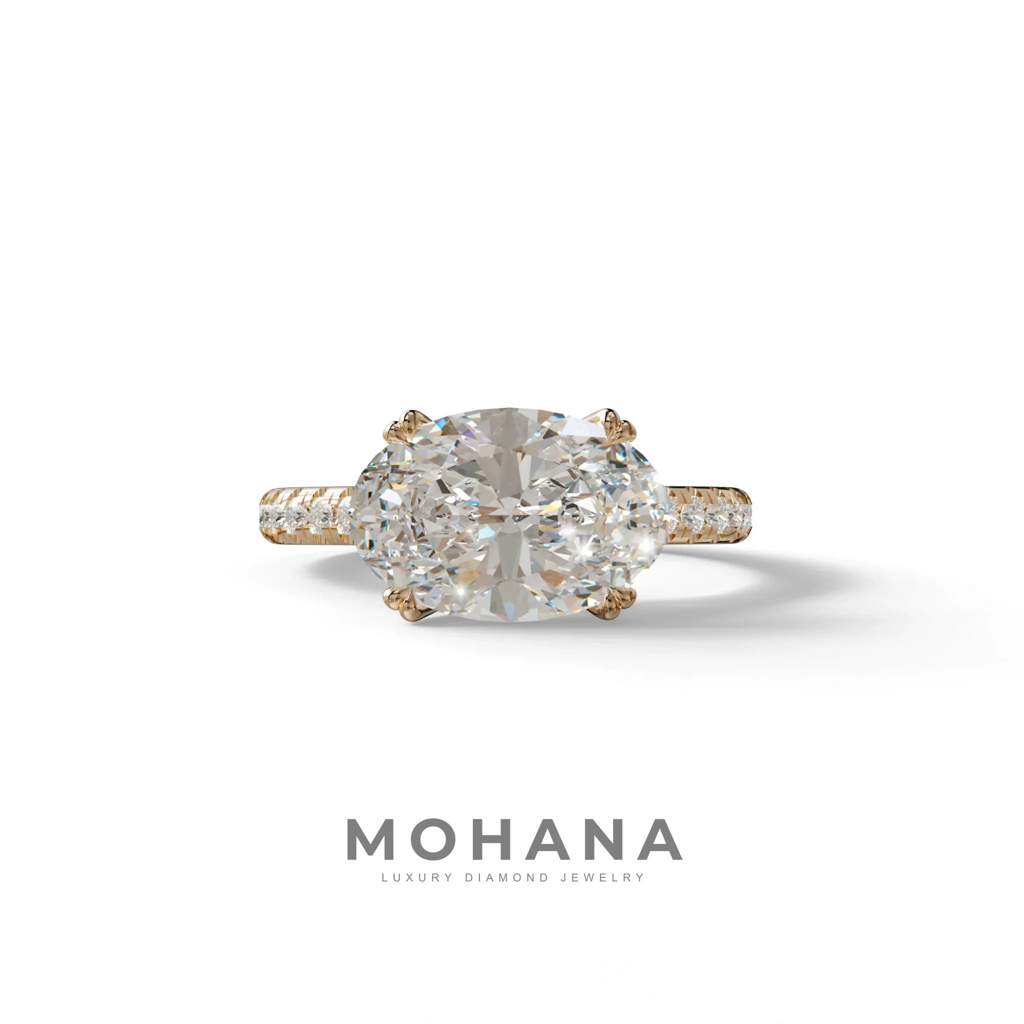 3 Carat Lab Grown Diamond Oval Cut Engagement Ring | East-West Diamond Ring - Ellipse - 10K Solid Gold / Rose Gold