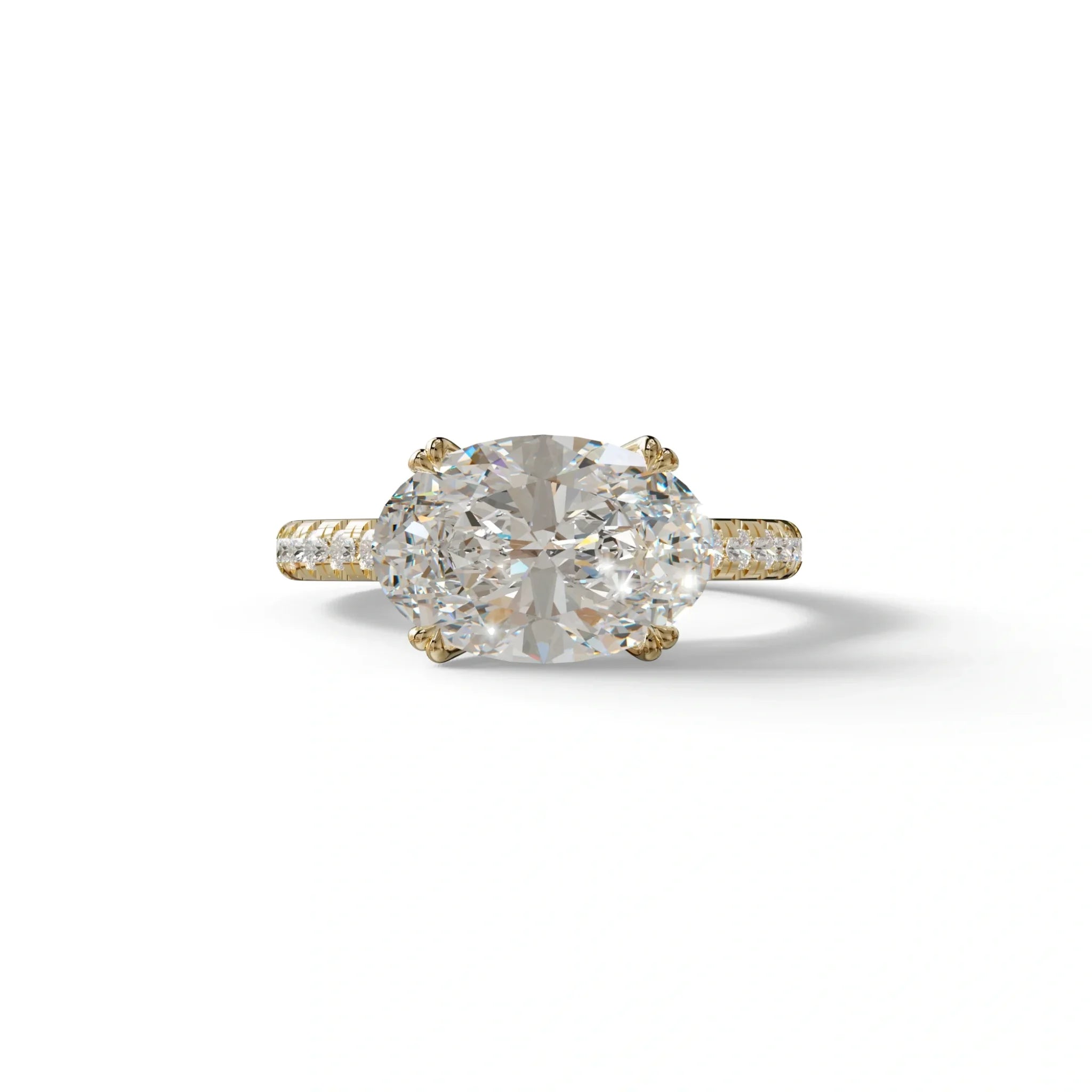 3 Carat Lab Grown Diamond Oval Cut Engagement Ring | East-West Diamond Ring - Ellipse - 10K Solid Gold / Yellow Gold