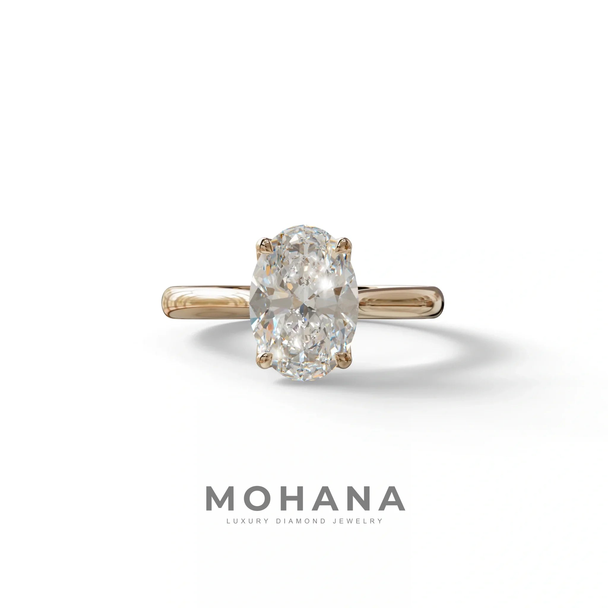 3 Carat Lab Grown Diamond Oval Cut Engagement Ring | Secret Blue Diamond- Eclipse - 10K Solid Gold / Rose Gold