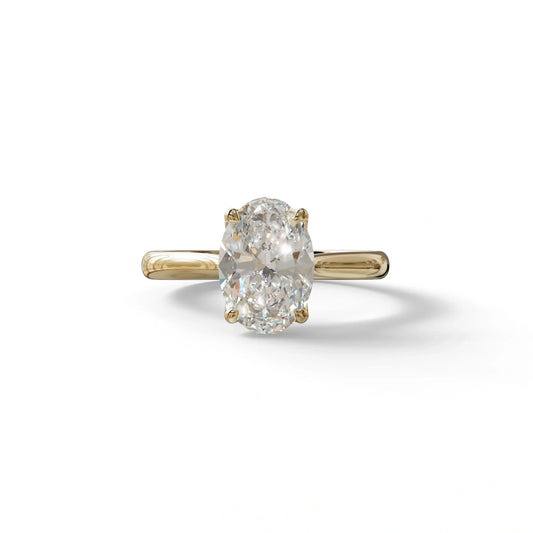 3 Carat Lab Grown Diamond Oval Cut Engagement Ring | Secret Blue Diamond- Eclipse - 10K Solid Gold / Yellow Gold