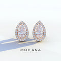 3 Carat Pear Cut Lab Diamond Stud Earrings | Halo Setting - Kelly - 10K Solid Gold / Rose Gold