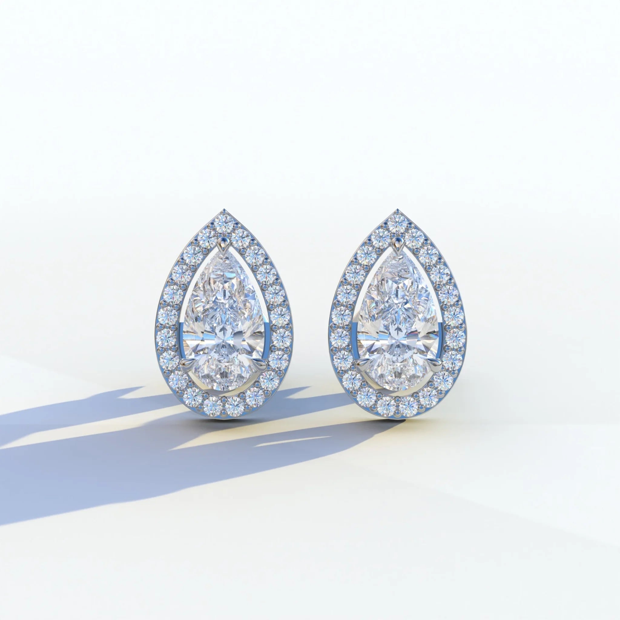 3 Carat Pear Cut Lab Diamond Stud Earrings | Halo Setting - Kelly - 10K Solid Gold / White Gold